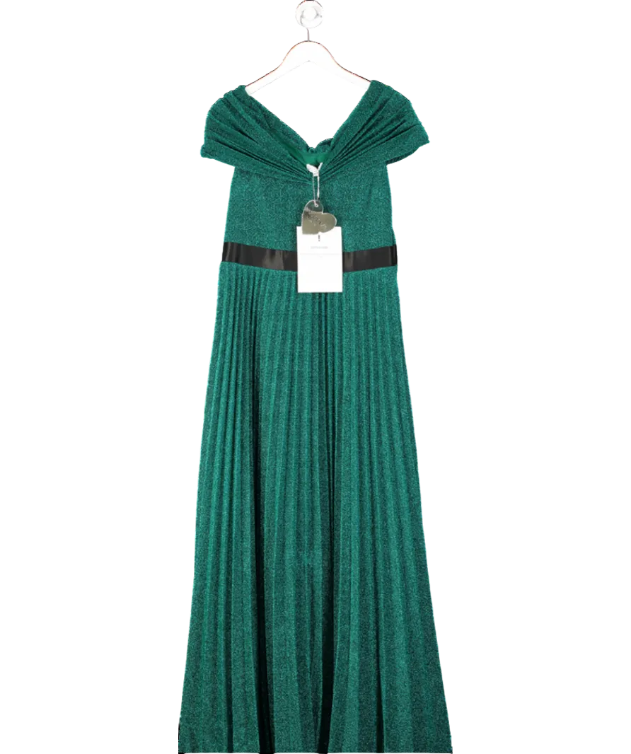 Goddiva Green Lurex Pleated Skirt Maxi Dress UK 16