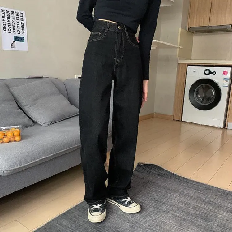 High waist straight jeans for women