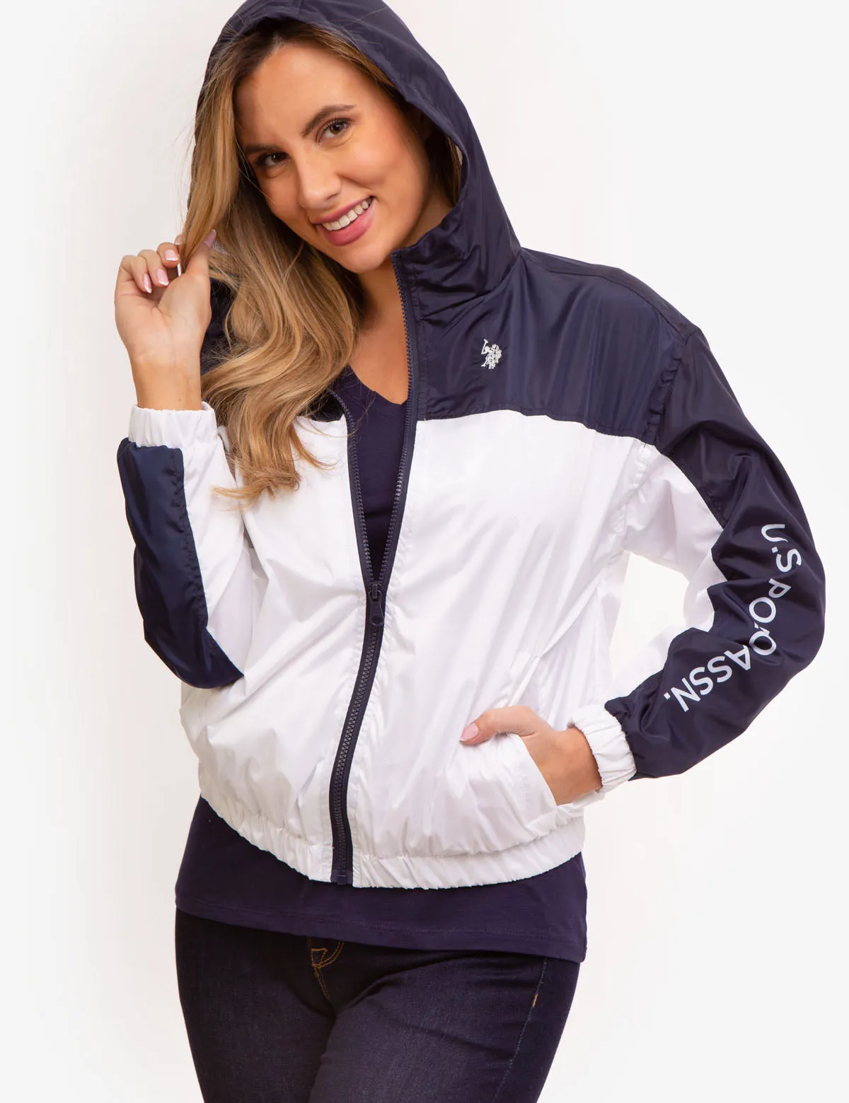 HOODED ZIP FRONT LOGO WINDBREAKER