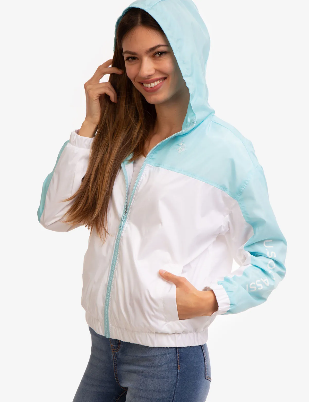 HOODED ZIP FRONT LOGO WINDBREAKER
