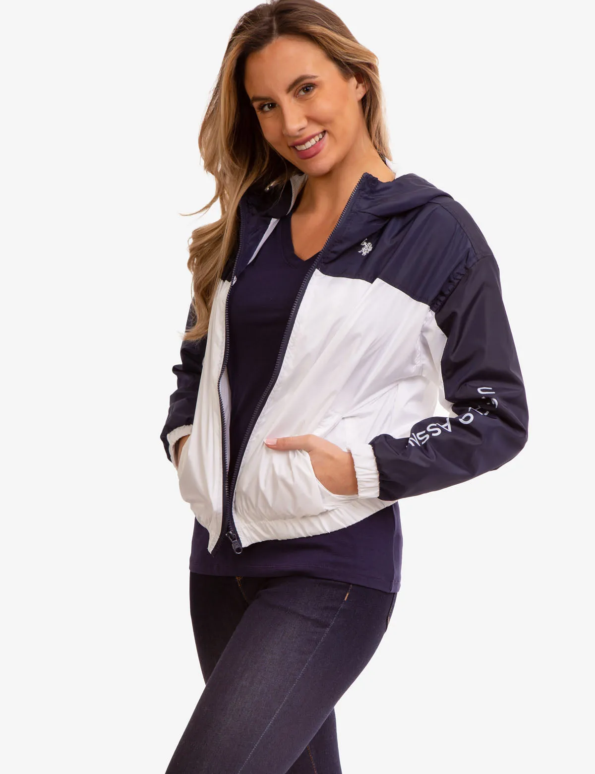 HOODED ZIP FRONT LOGO WINDBREAKER