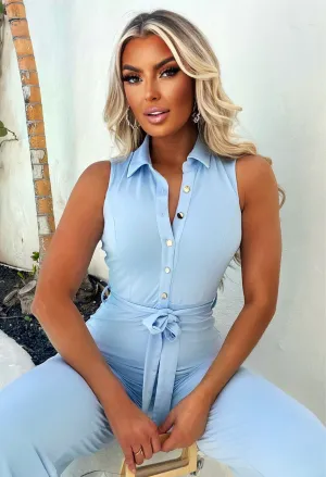 I'm The One Baby Blue Slinky Button Jumpsuit