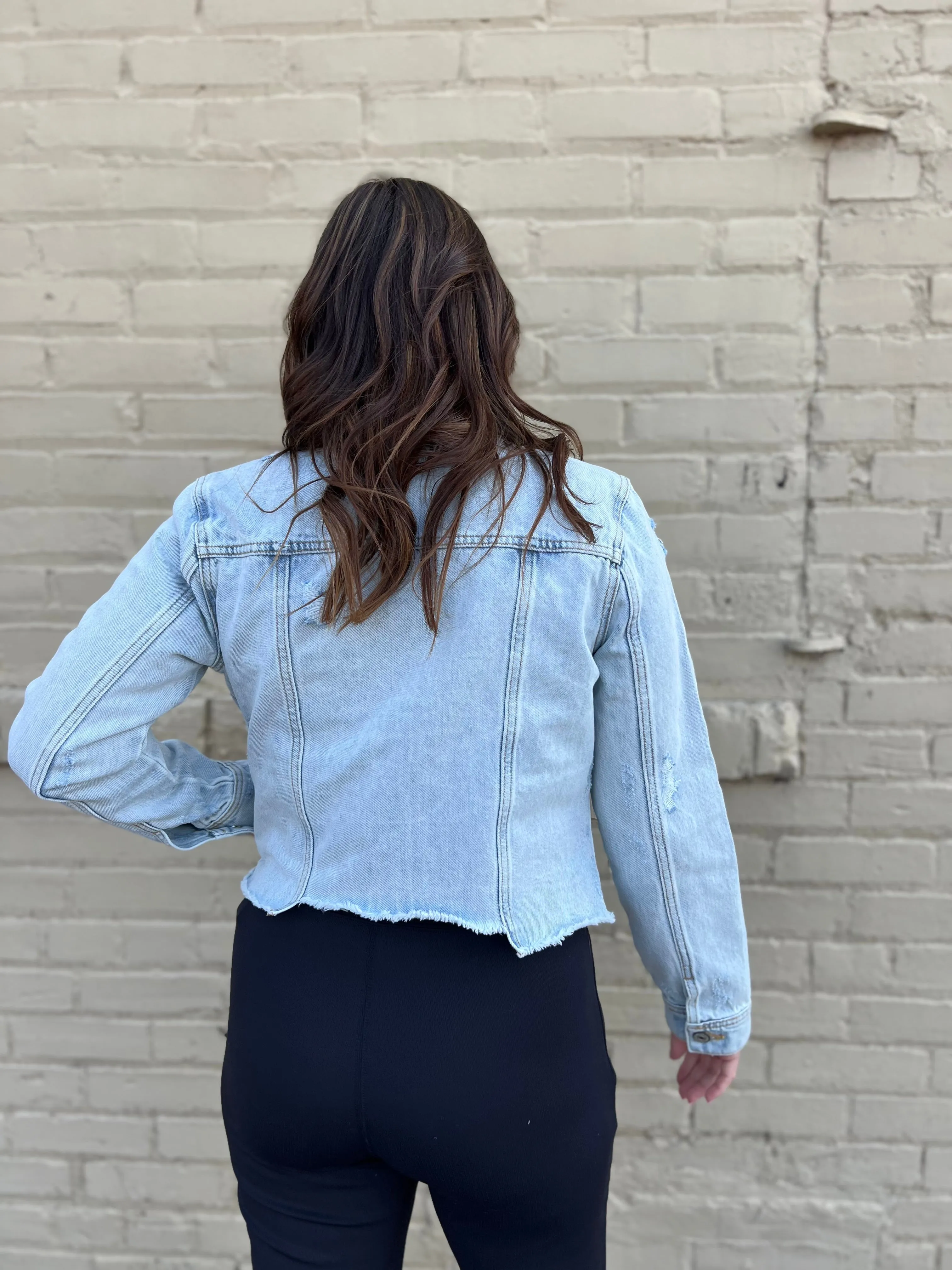 Kancan Distressed Raw Hem Denim Jacket