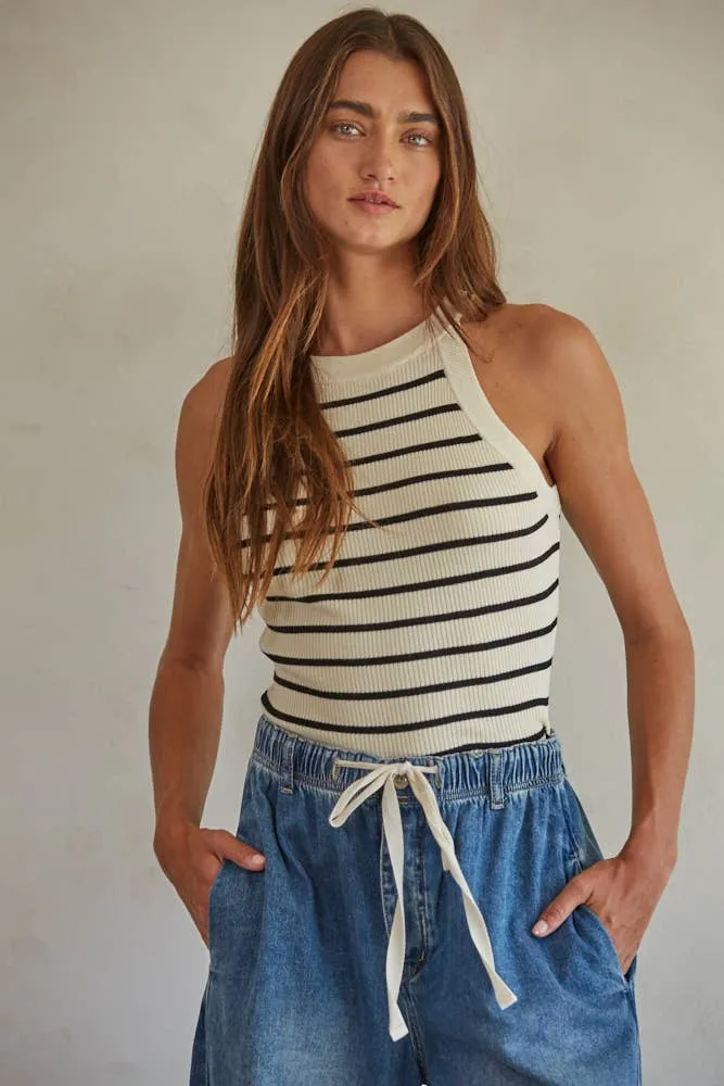 Knit Sweater Ribbed Striped Tank Top