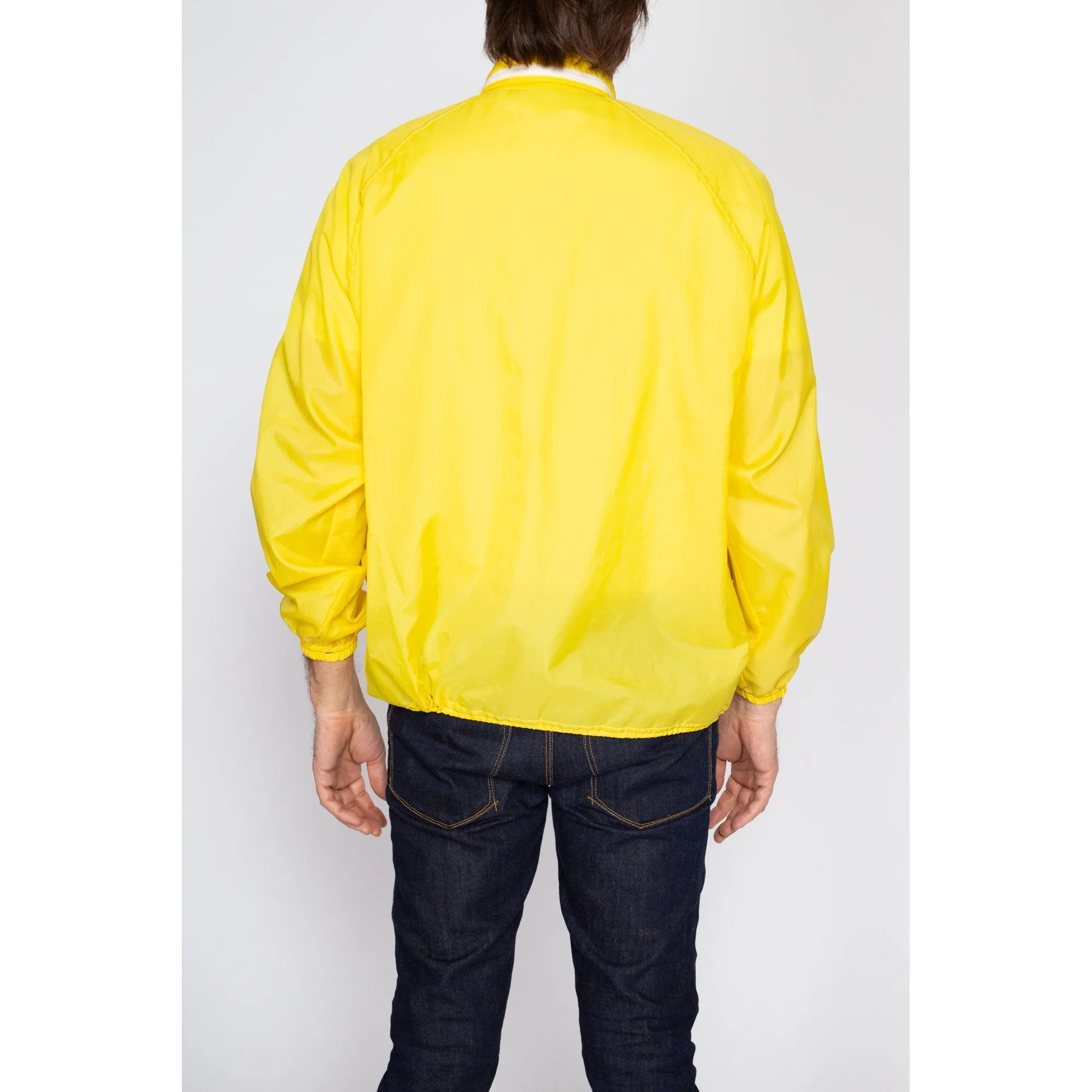 Large 70s Retro Yellow Hooded Windbreaker