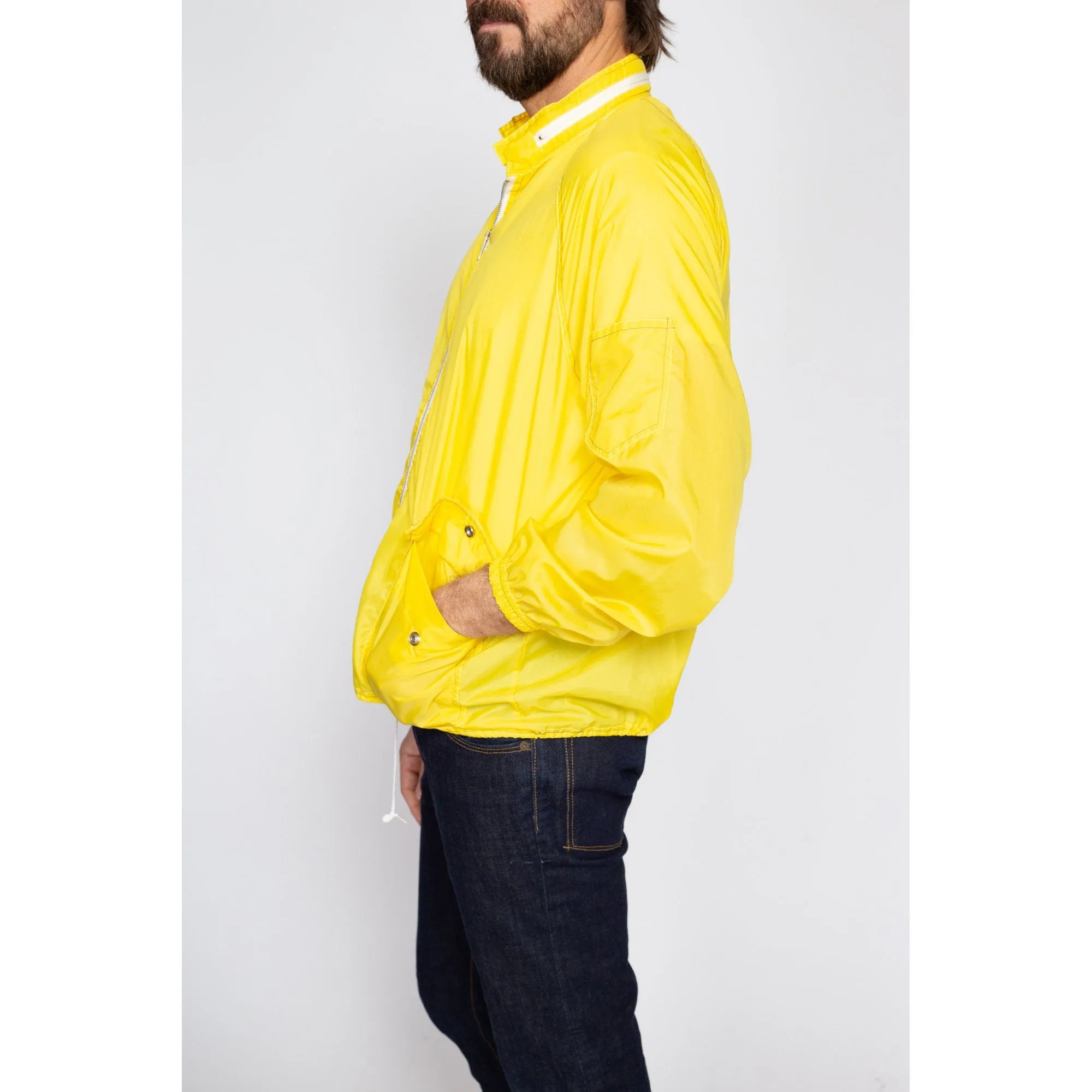 Large 70s Retro Yellow Hooded Windbreaker
