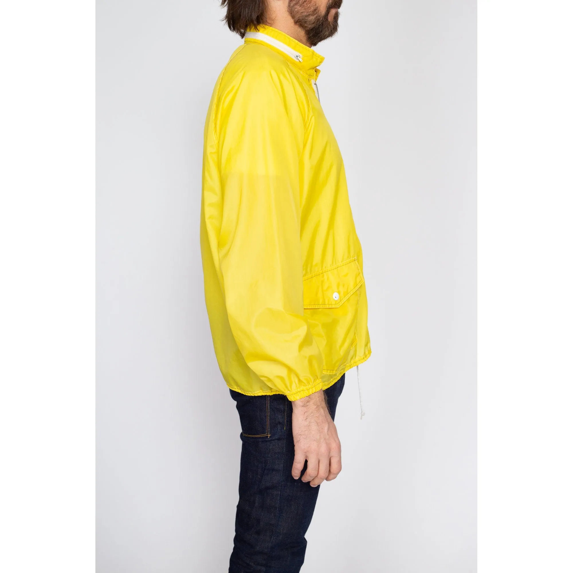 Large 70s Retro Yellow Hooded Windbreaker