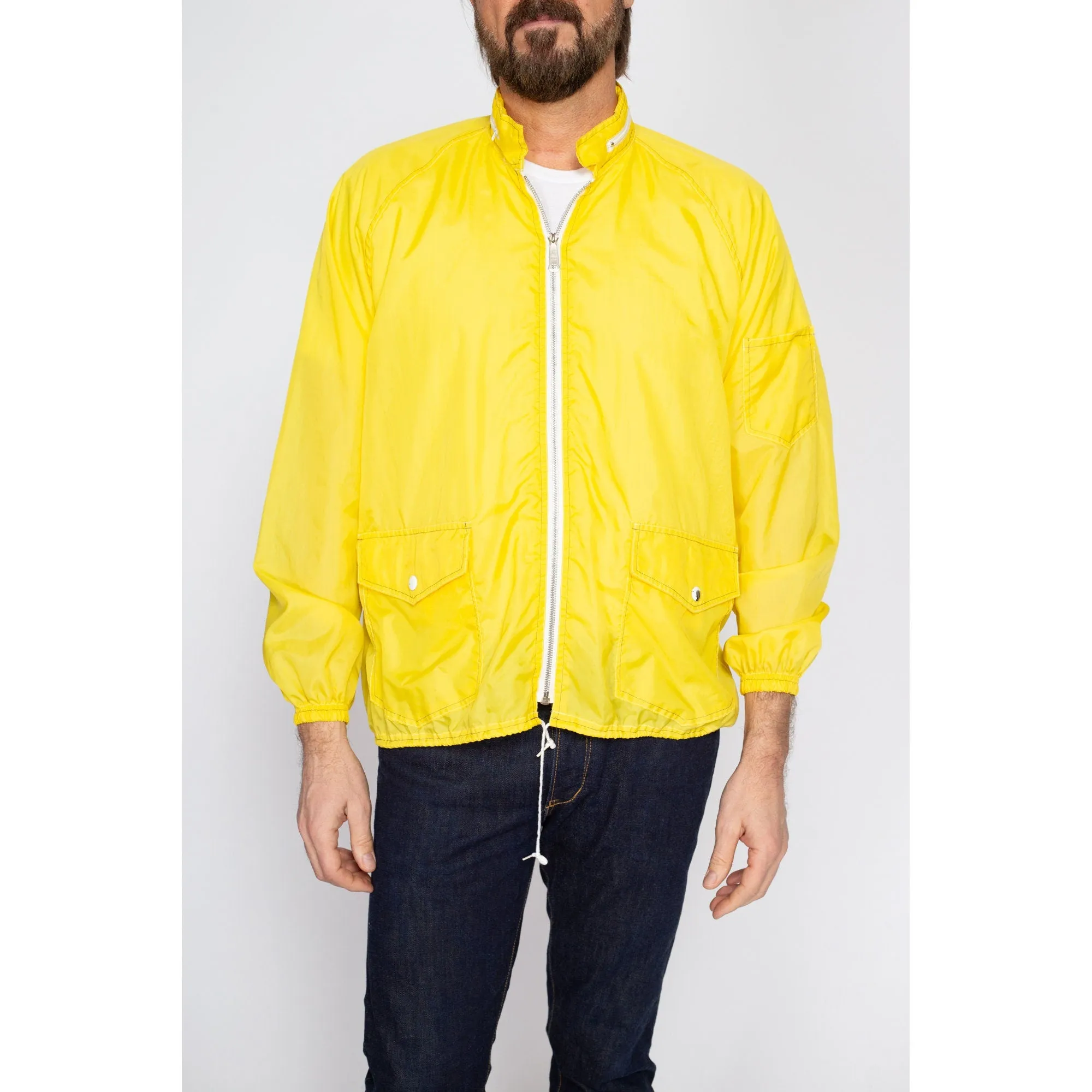Large 70s Retro Yellow Hooded Windbreaker