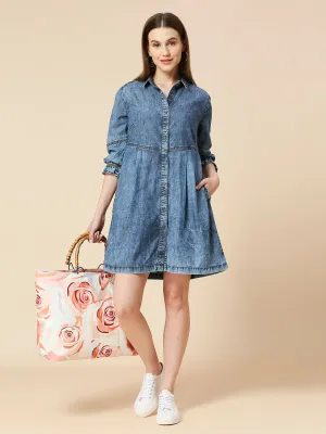 LIGHT WEIGHT DENIM ACID WASH SHIRT DRESS