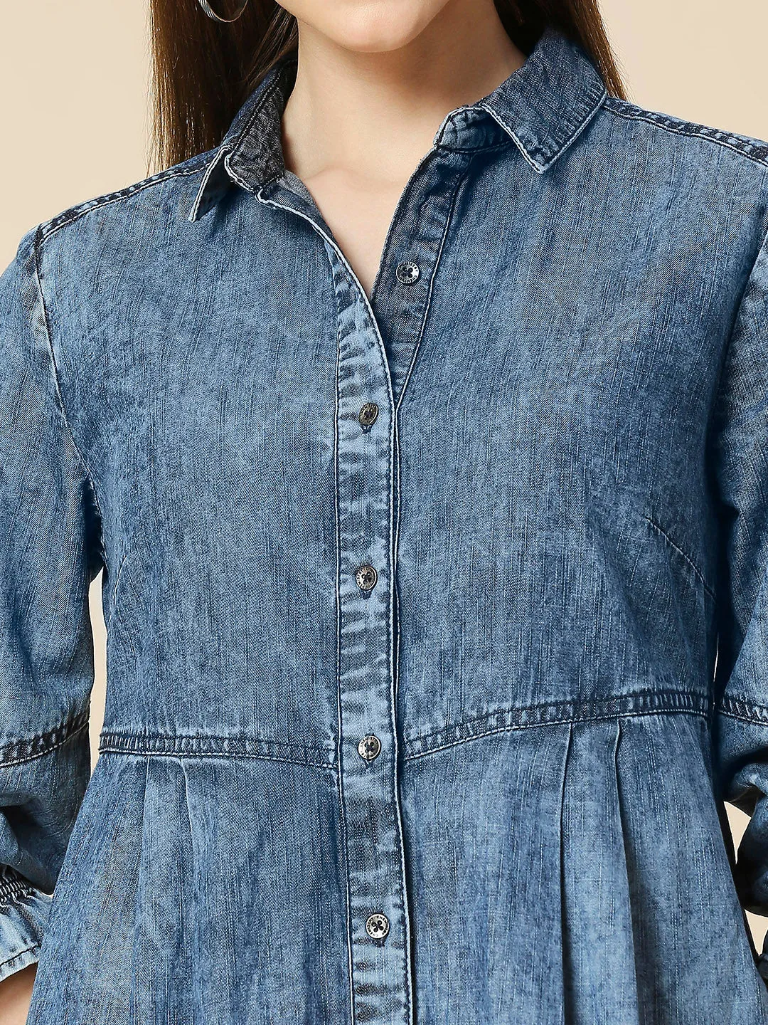 LIGHT WEIGHT DENIM ACID WASH SHIRT DRESS