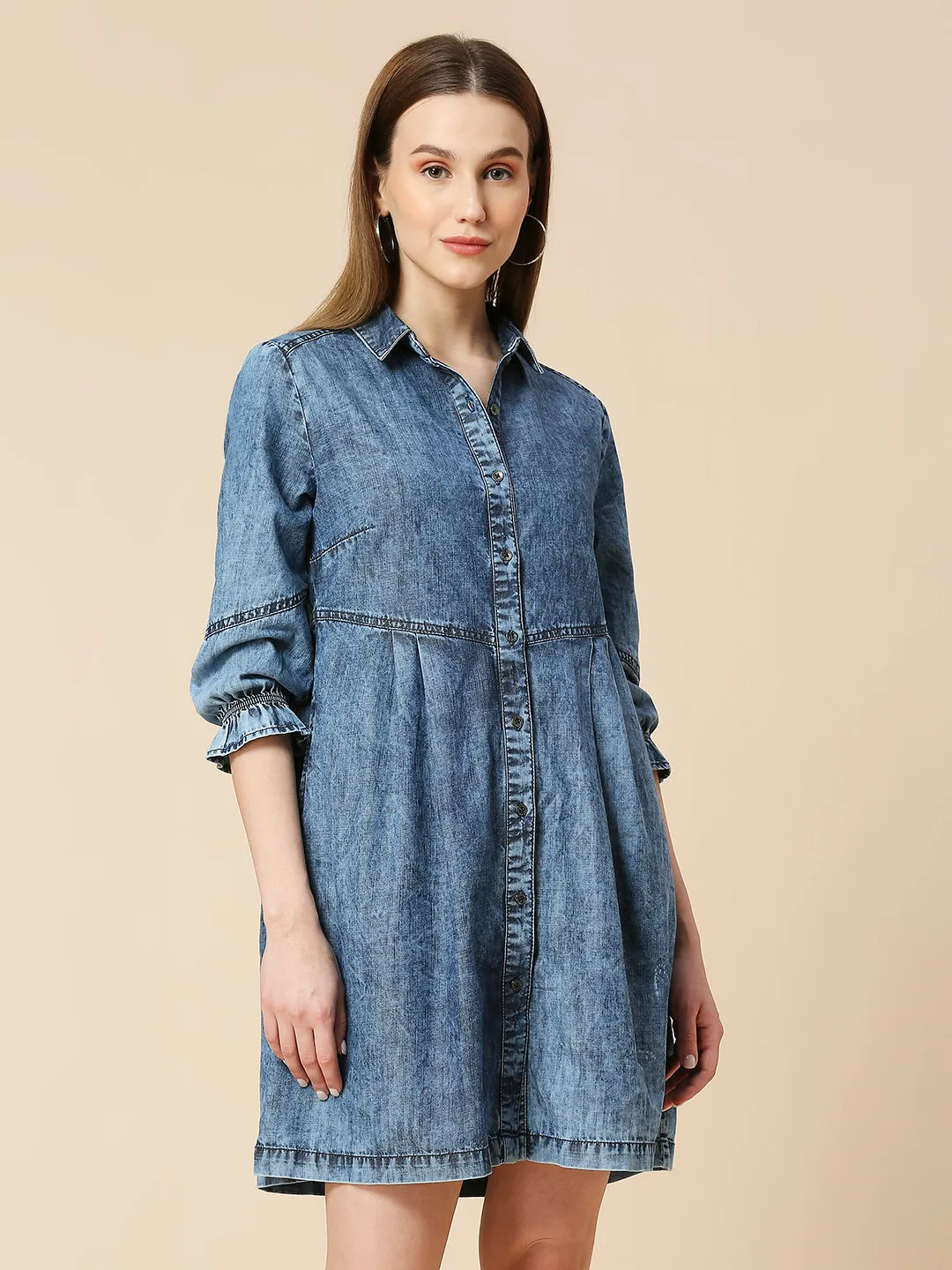 LIGHT WEIGHT DENIM ACID WASH SHIRT DRESS