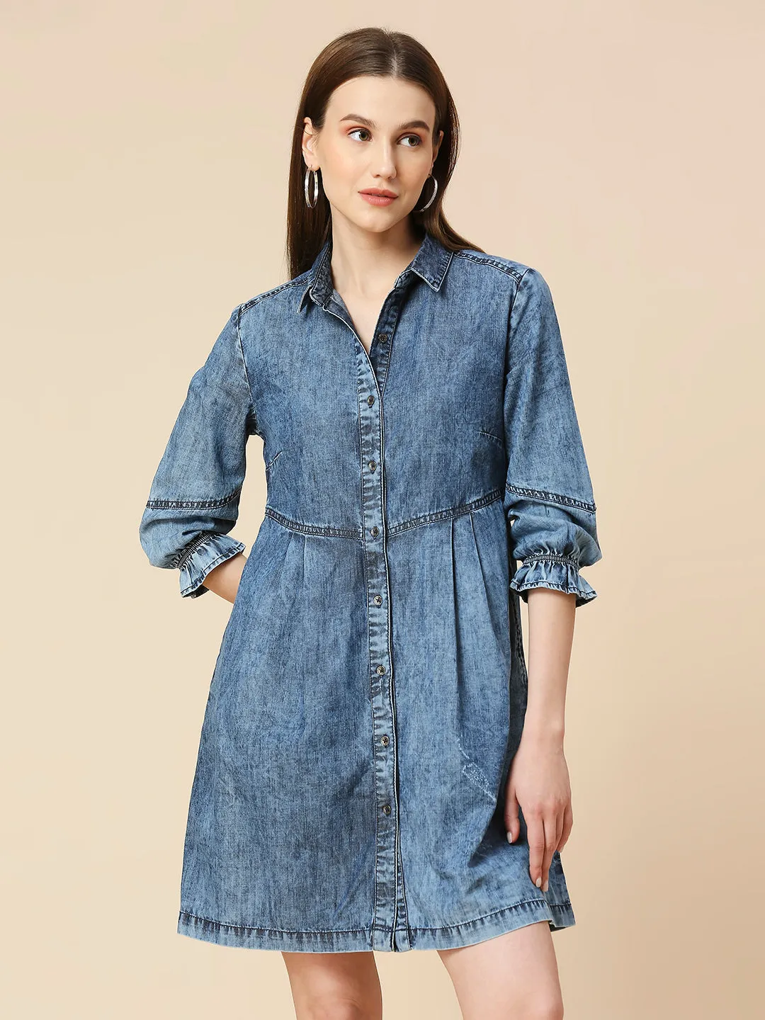 LIGHT WEIGHT DENIM ACID WASH SHIRT DRESS