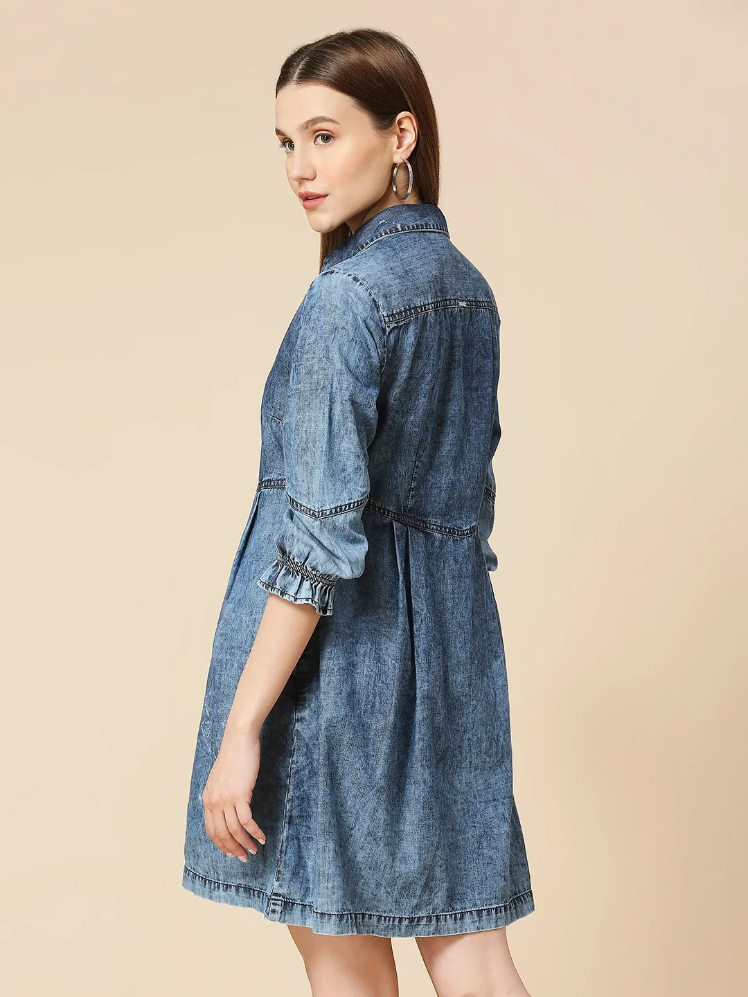 LIGHT WEIGHT DENIM ACID WASH SHIRT DRESS