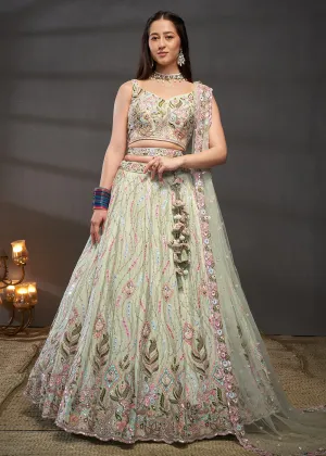 Lime Green Poly Chiffon Embroidered Bridesmaids Lehenga Choli
