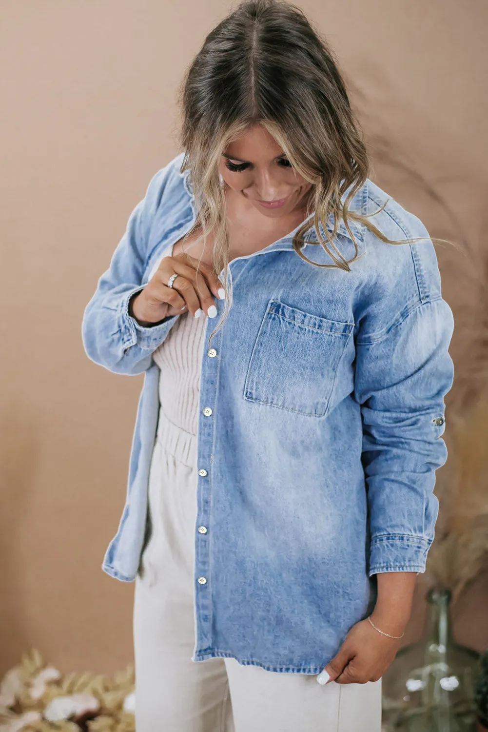 Long Sleeve Button-down Denim Jean Shirt