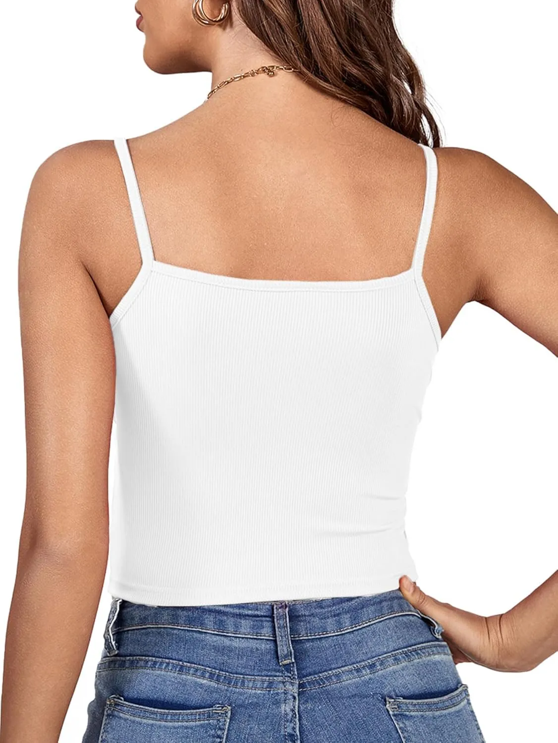 LYANER Women's Twist Knot Front Deep V Neck Rib Knit Sleeveless Cami Tank Crop Top