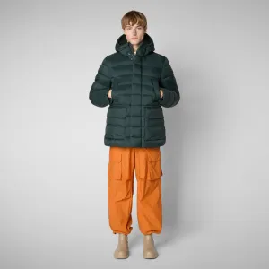 Man's animal free hooded puffer jacket Lyle in green black