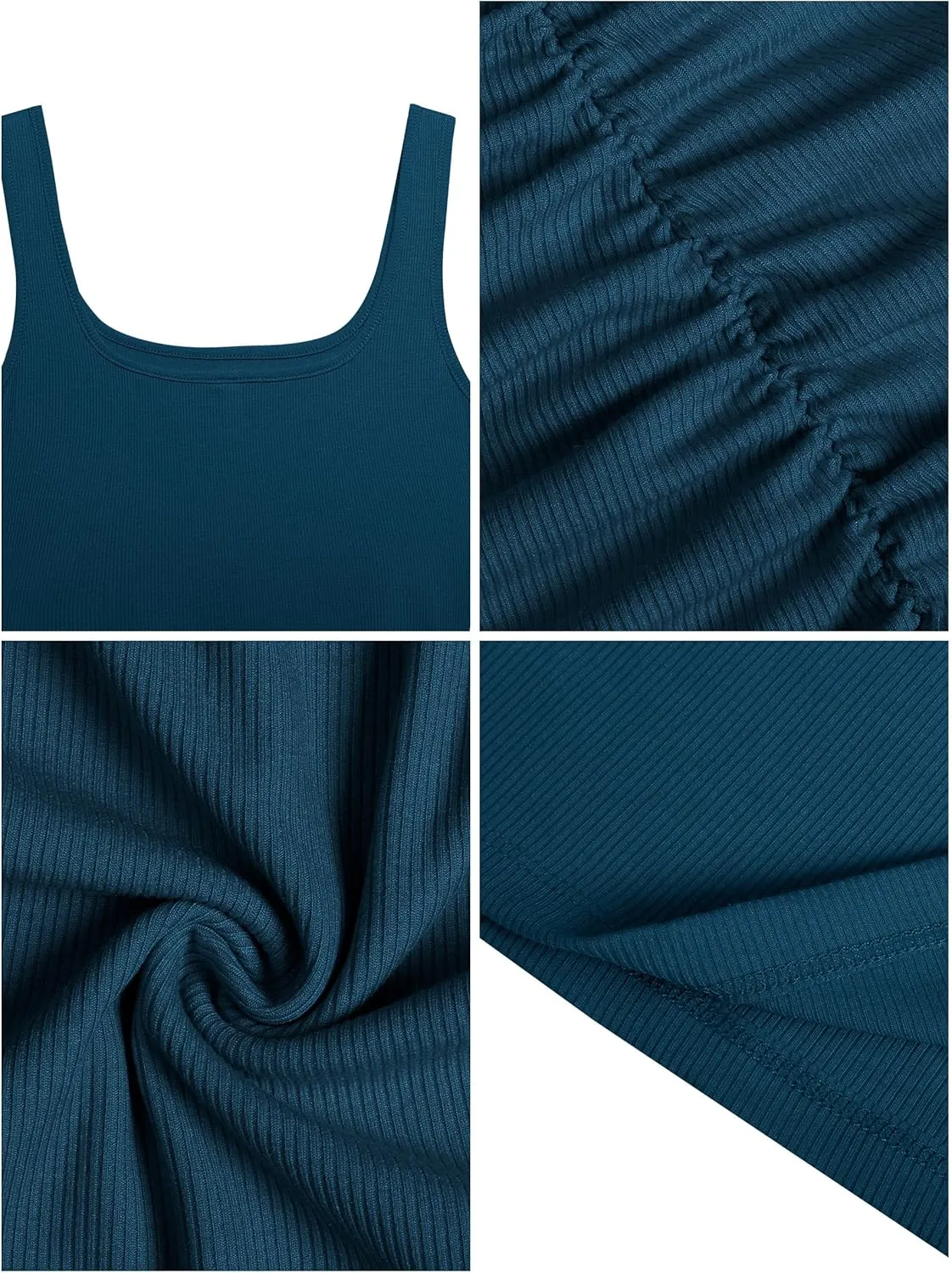 Missufe Women's Sleeveless Square Neck Ruched Bodycon Knit Sundress Summer Casual Short Tank Dress