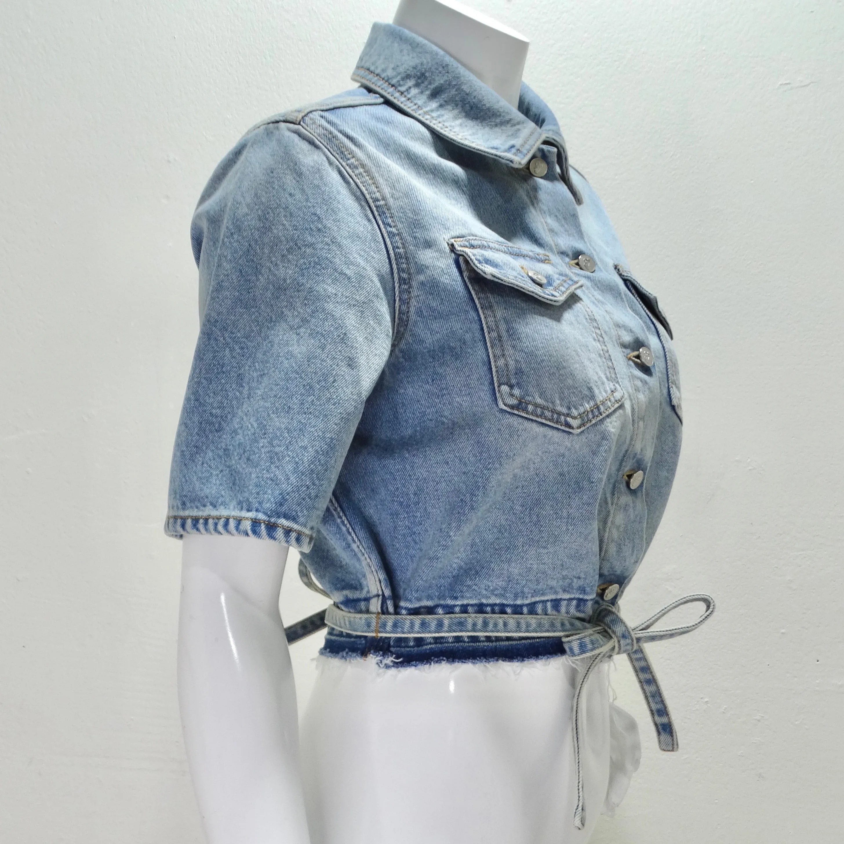 Off White Strings Boxy Cropped Denim Shirt