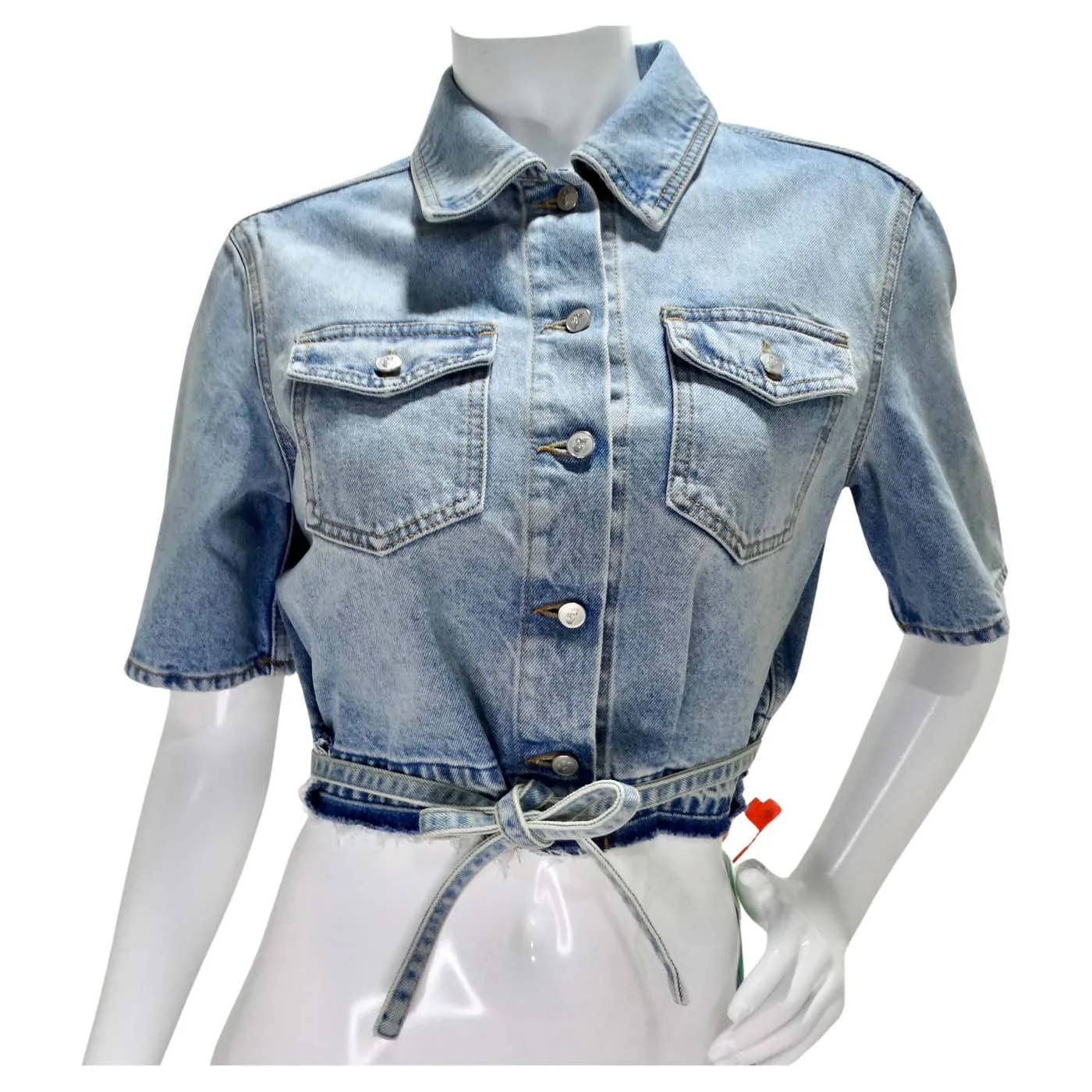 Off White Strings Boxy Cropped Denim Shirt