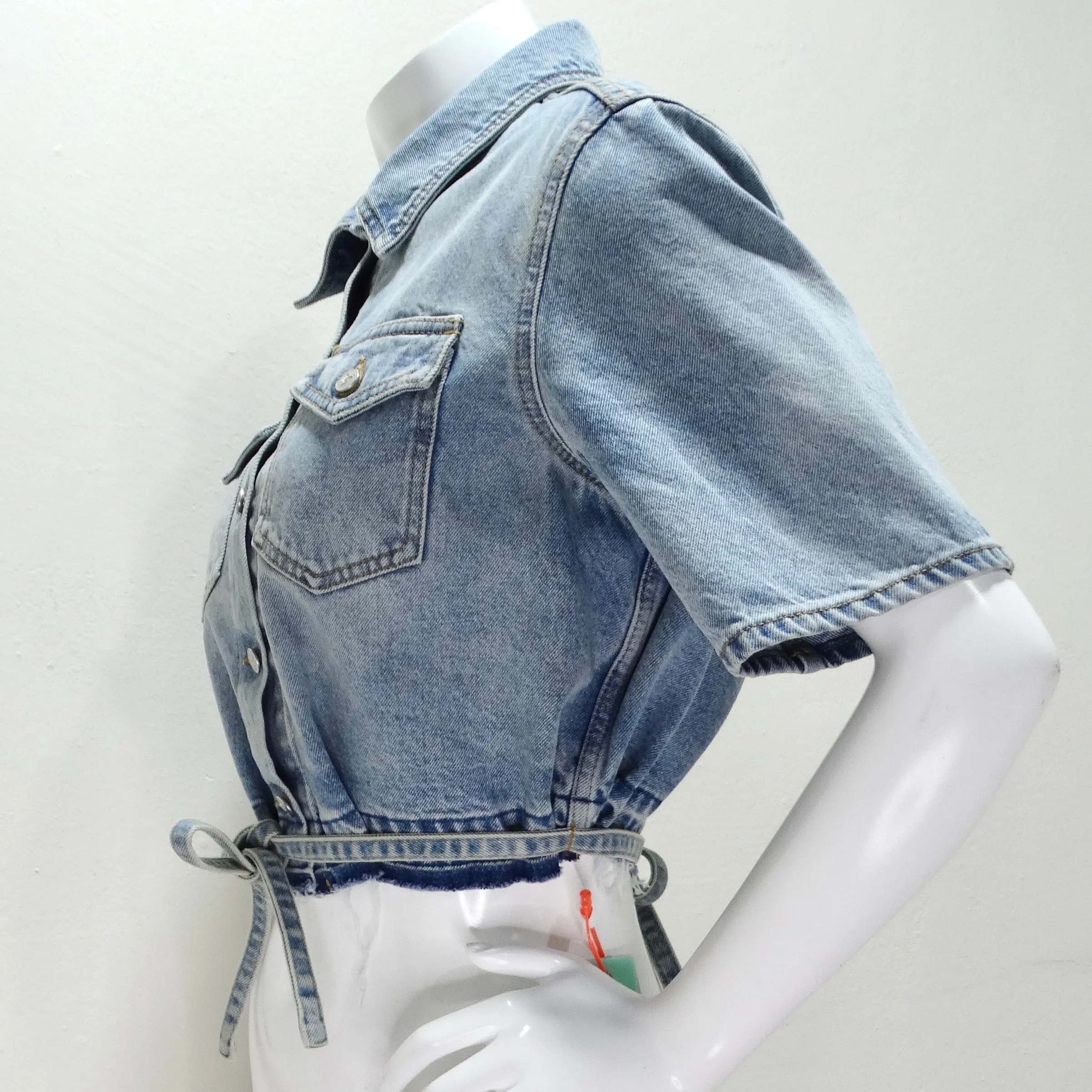 Off White Strings Boxy Cropped Denim Shirt