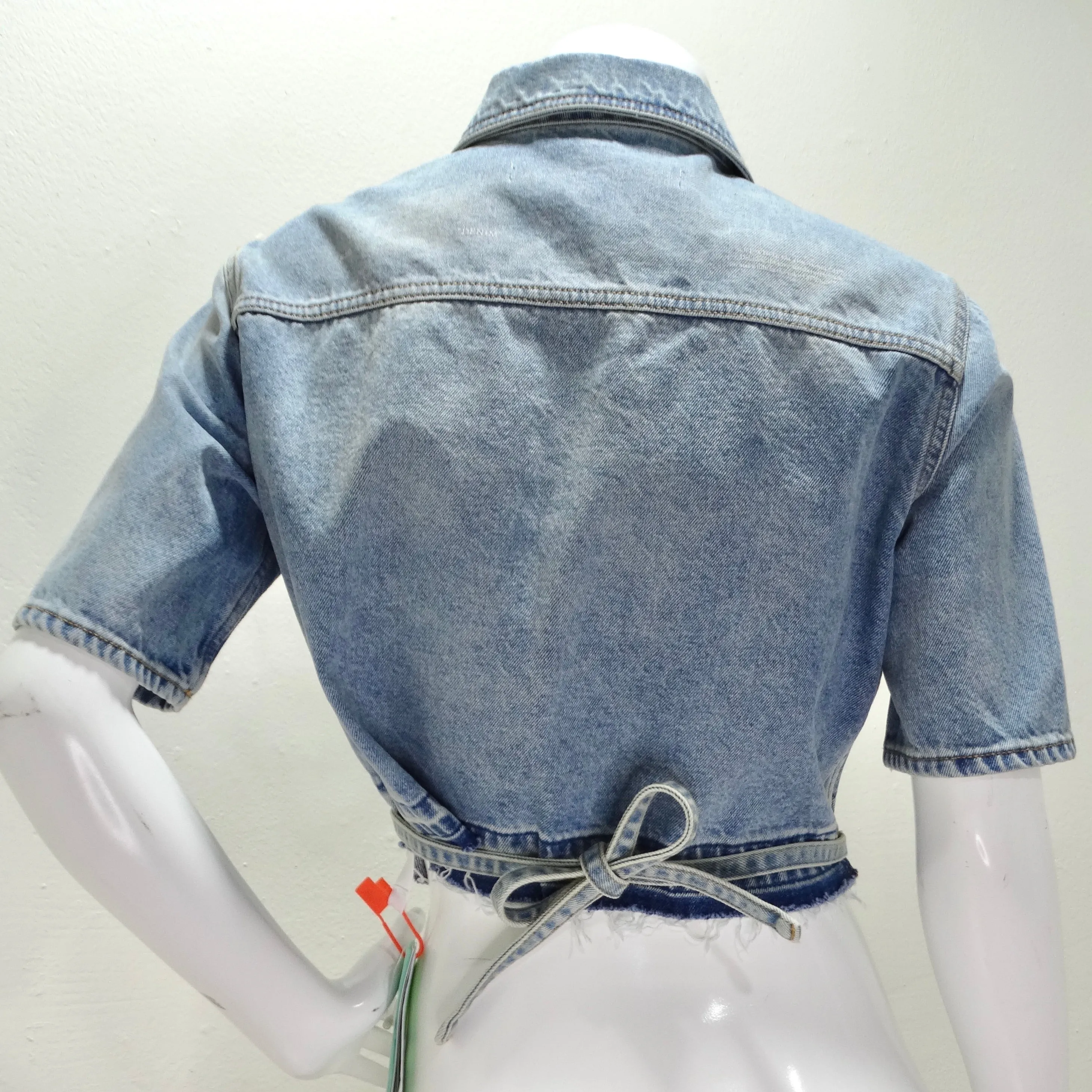 Off White Strings Boxy Cropped Denim Shirt