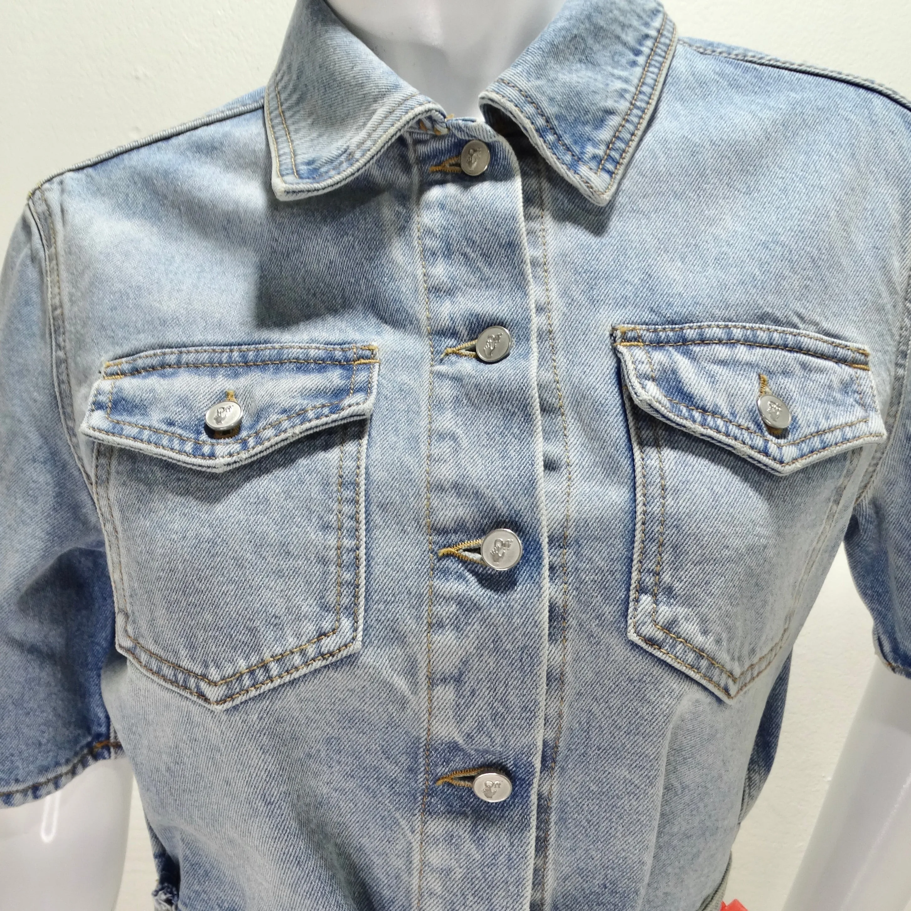 Off White Strings Boxy Cropped Denim Shirt