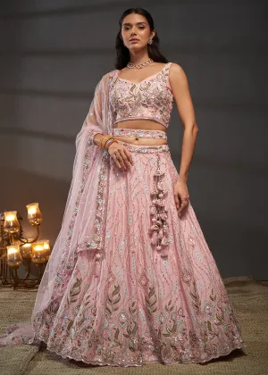 Pink Poly Chiffon Embroidered Bridesmaids Lehenga Choli
