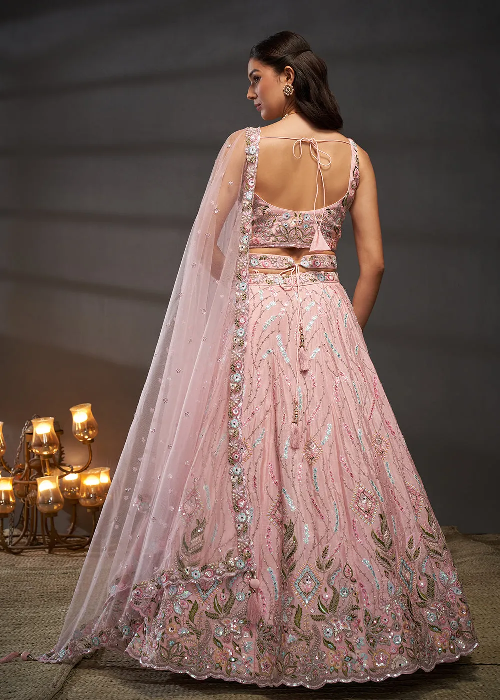 Pink Poly Chiffon Embroidered Bridesmaids Lehenga Choli