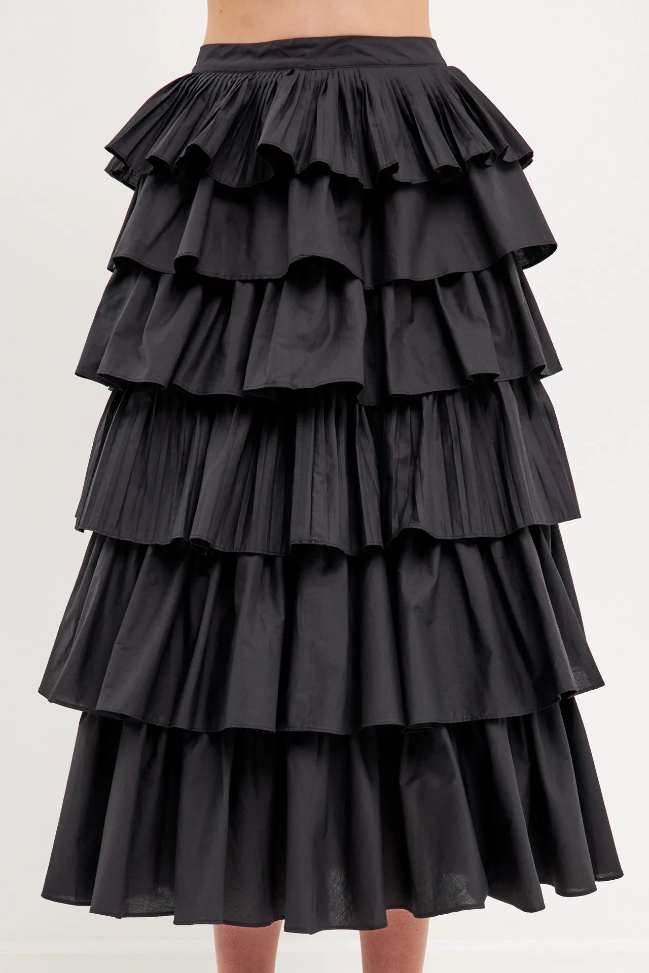 Pleated Combo Maxi Poplin Skirt