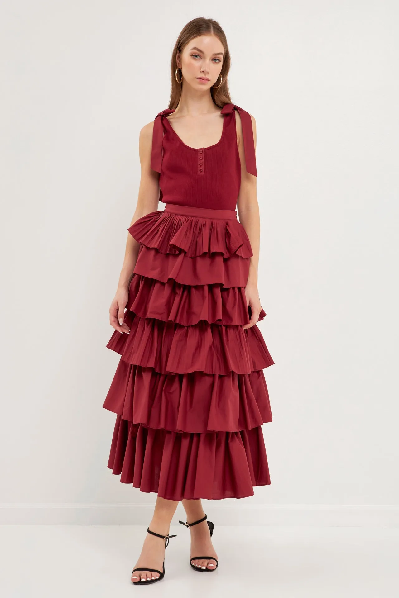 Pleated Combo Maxi Poplin Skirt