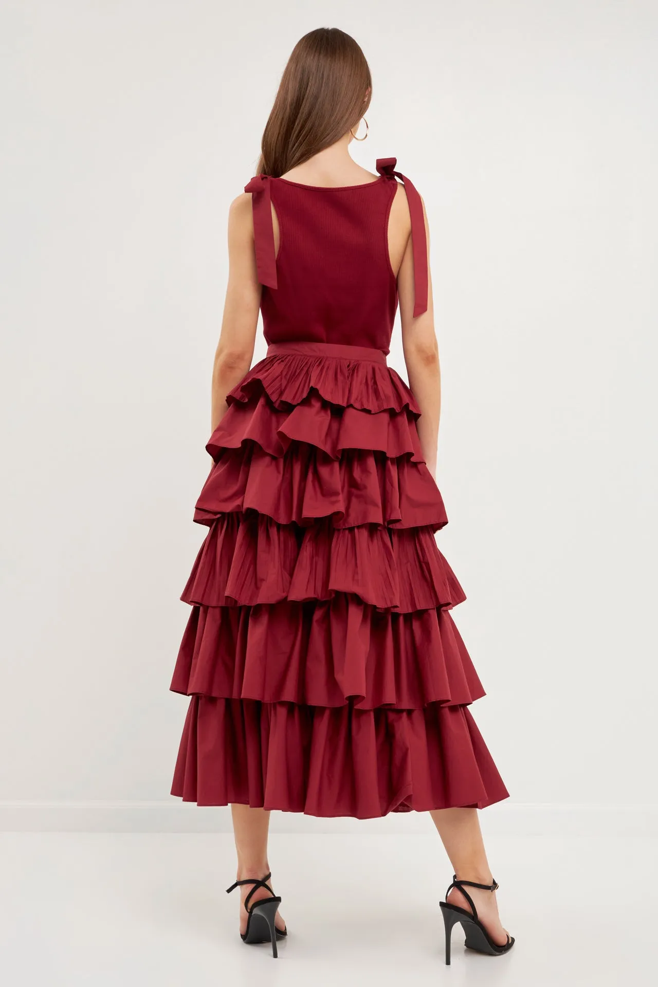 Pleated Combo Maxi Poplin Skirt