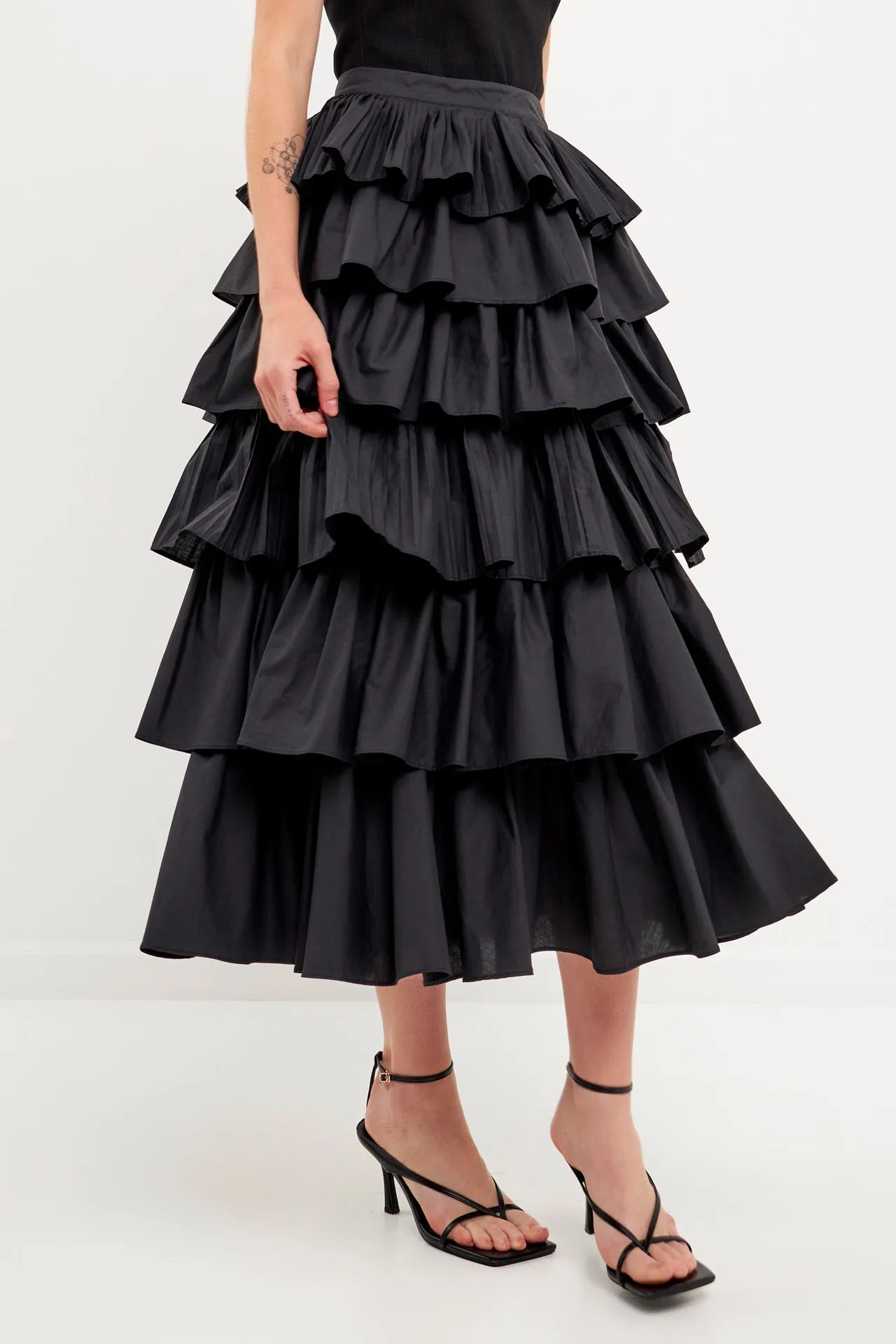 Pleated Combo Maxi Poplin Skirt