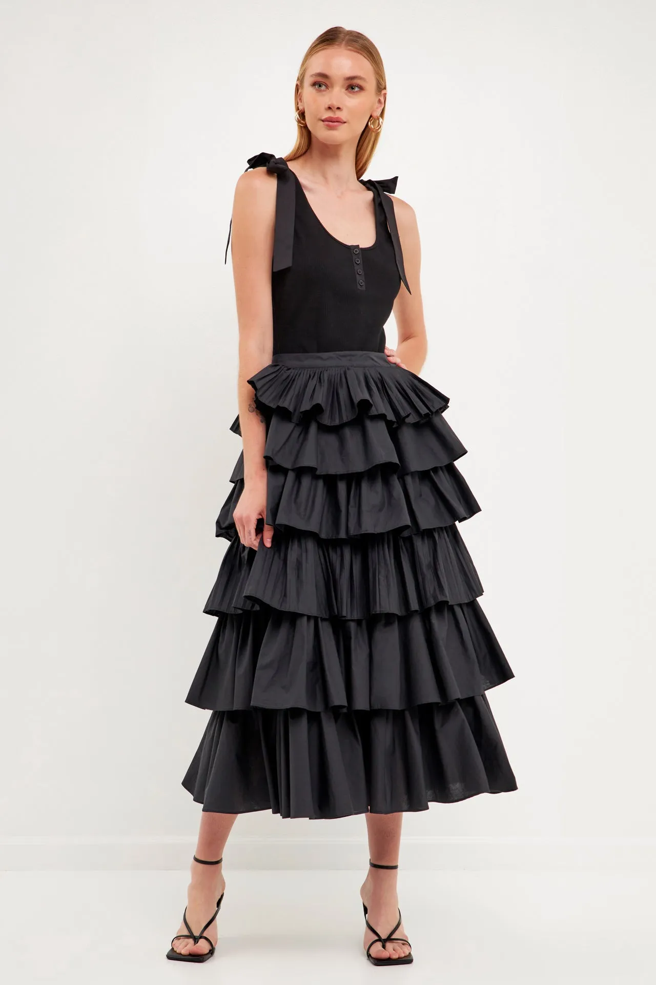 Pleated Combo Maxi Poplin Skirt