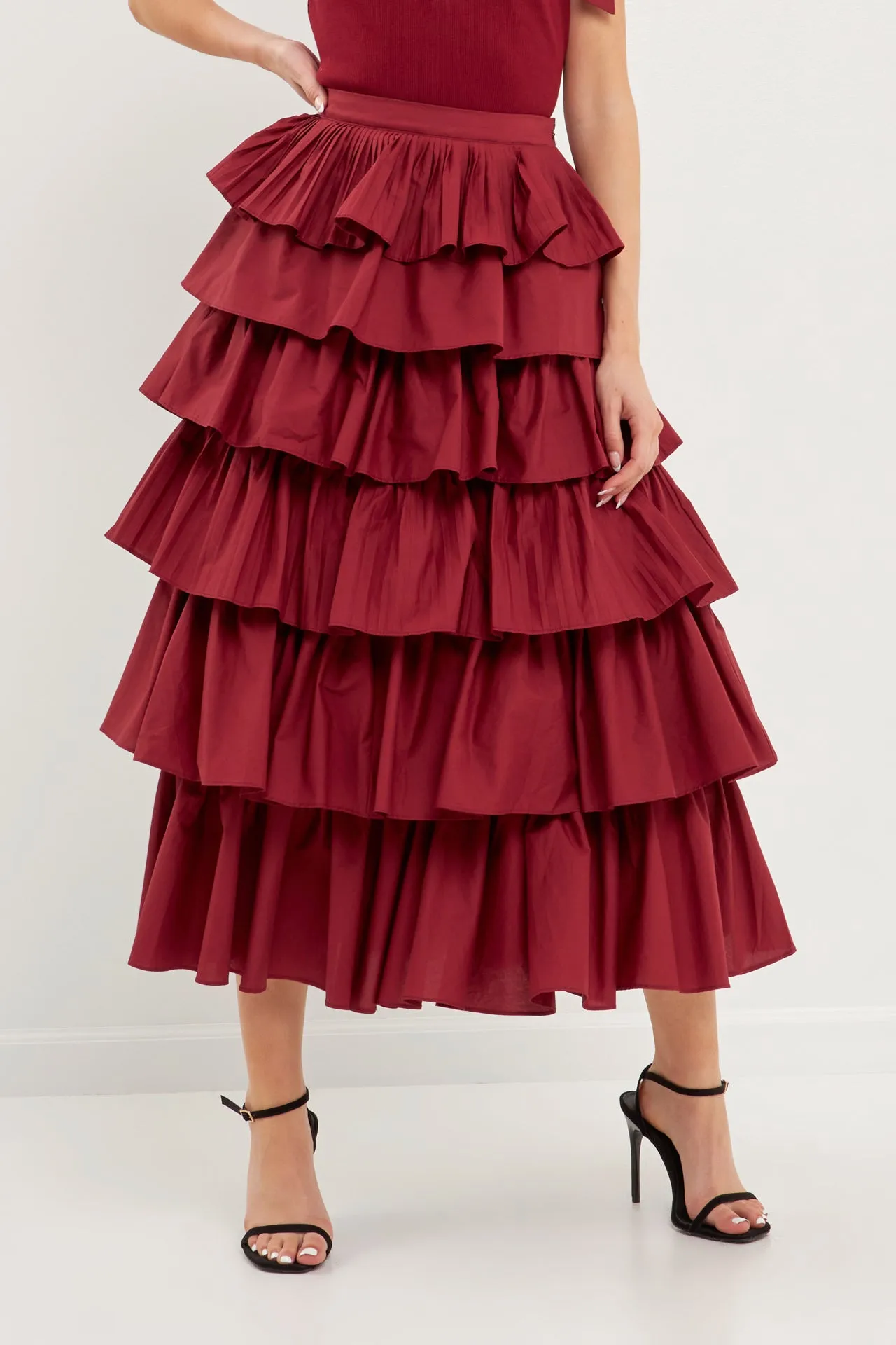 Pleated Combo Maxi Poplin Skirt
