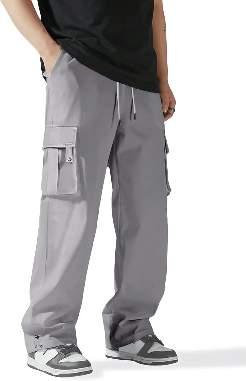 PLEPAN Men's Casual Cargo Pants Stretch Sweatpants Streetwear Trousers Hiking Drawstring Elastic Waist Workout Joggers