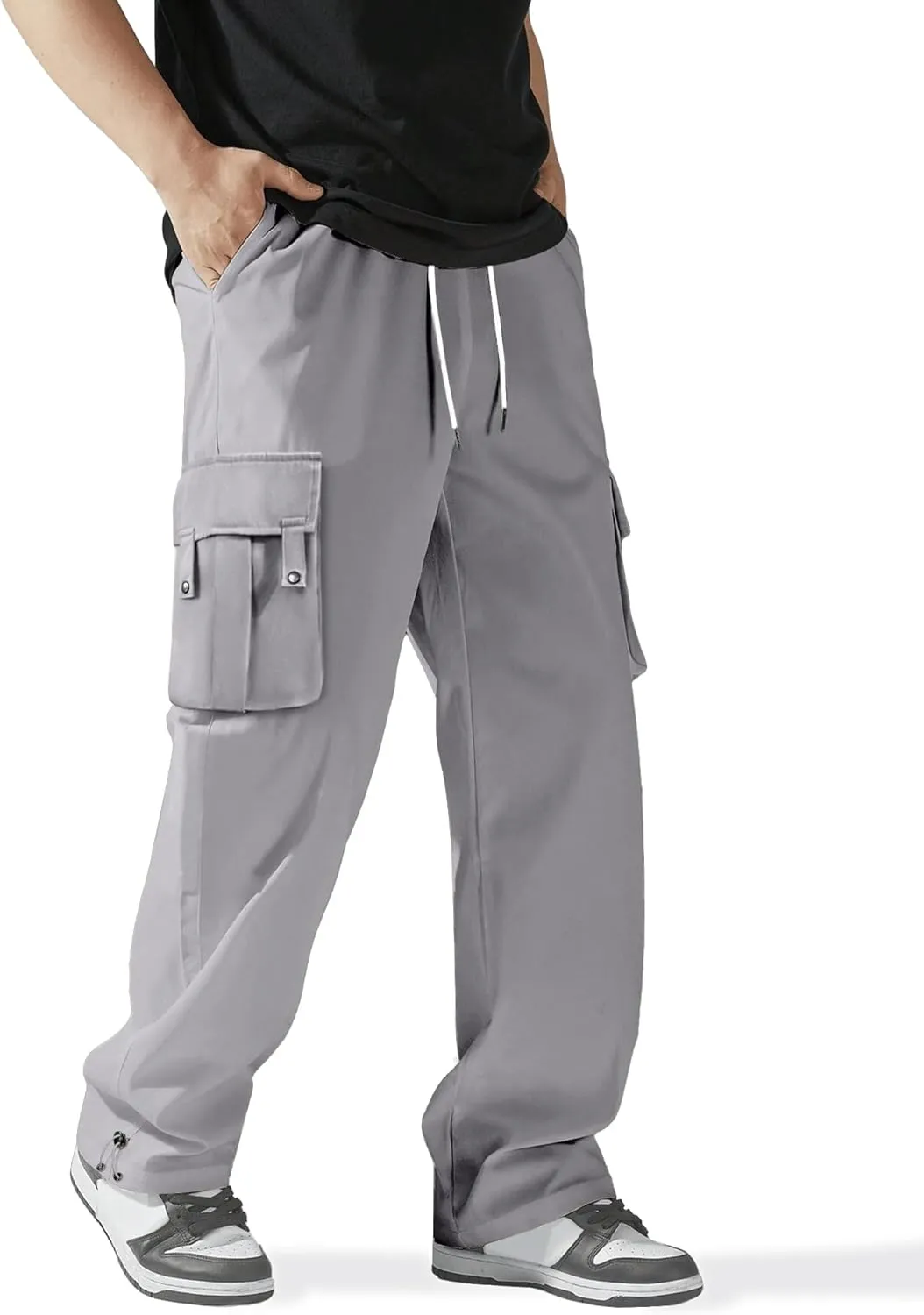 PLEPAN Men's Casual Cargo Pants Stretch Sweatpants Streetwear Trousers Hiking Drawstring Elastic Waist Workout Joggers