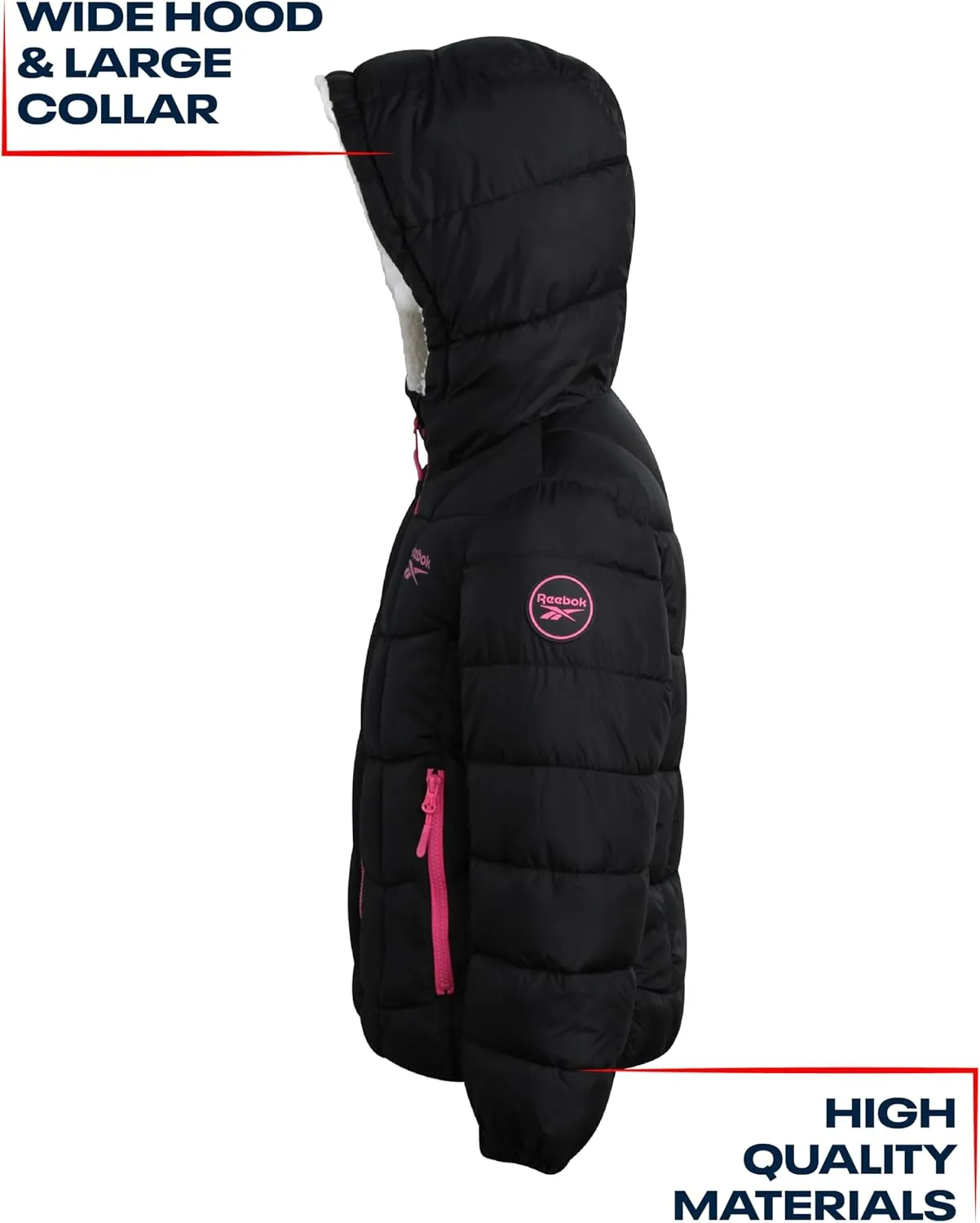 Reebok Girls' Winter Jacket - Heavyweight Quilted Puffer Parka Coat - Sherpa Lined Ski Jacket for Girls (4-16)