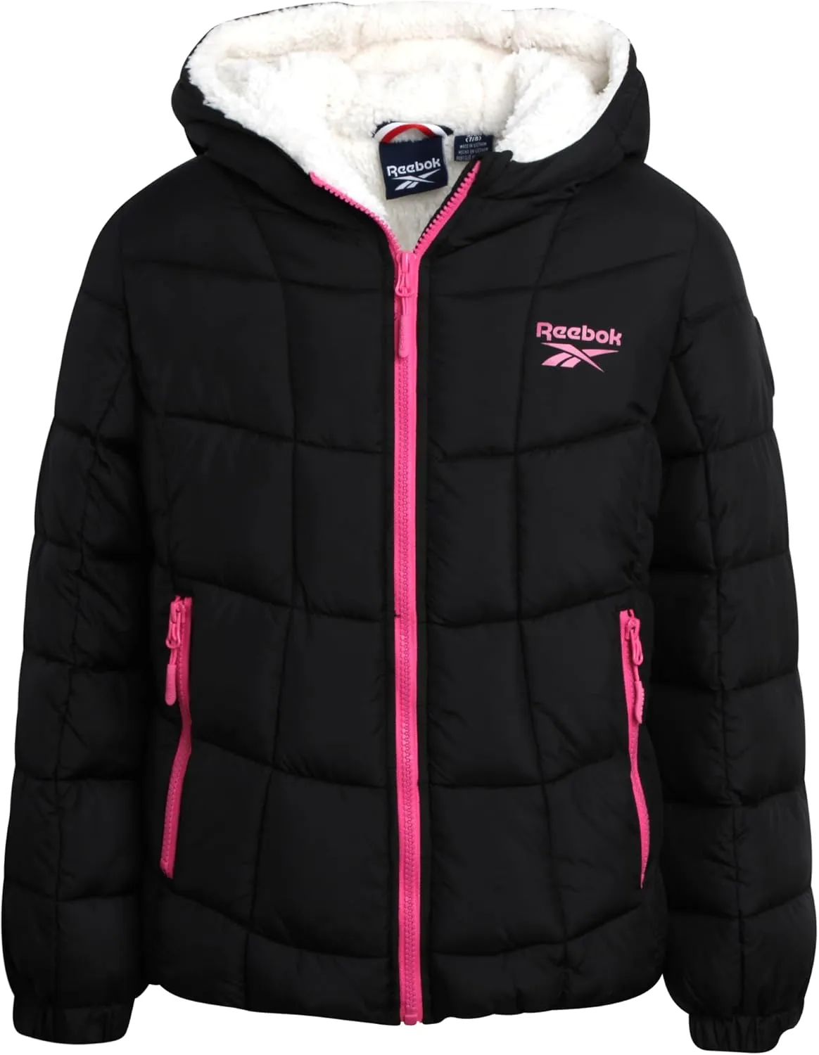 Reebok Girls' Winter Jacket - Heavyweight Quilted Puffer Parka Coat - Sherpa Lined Ski Jacket for Girls (4-16)