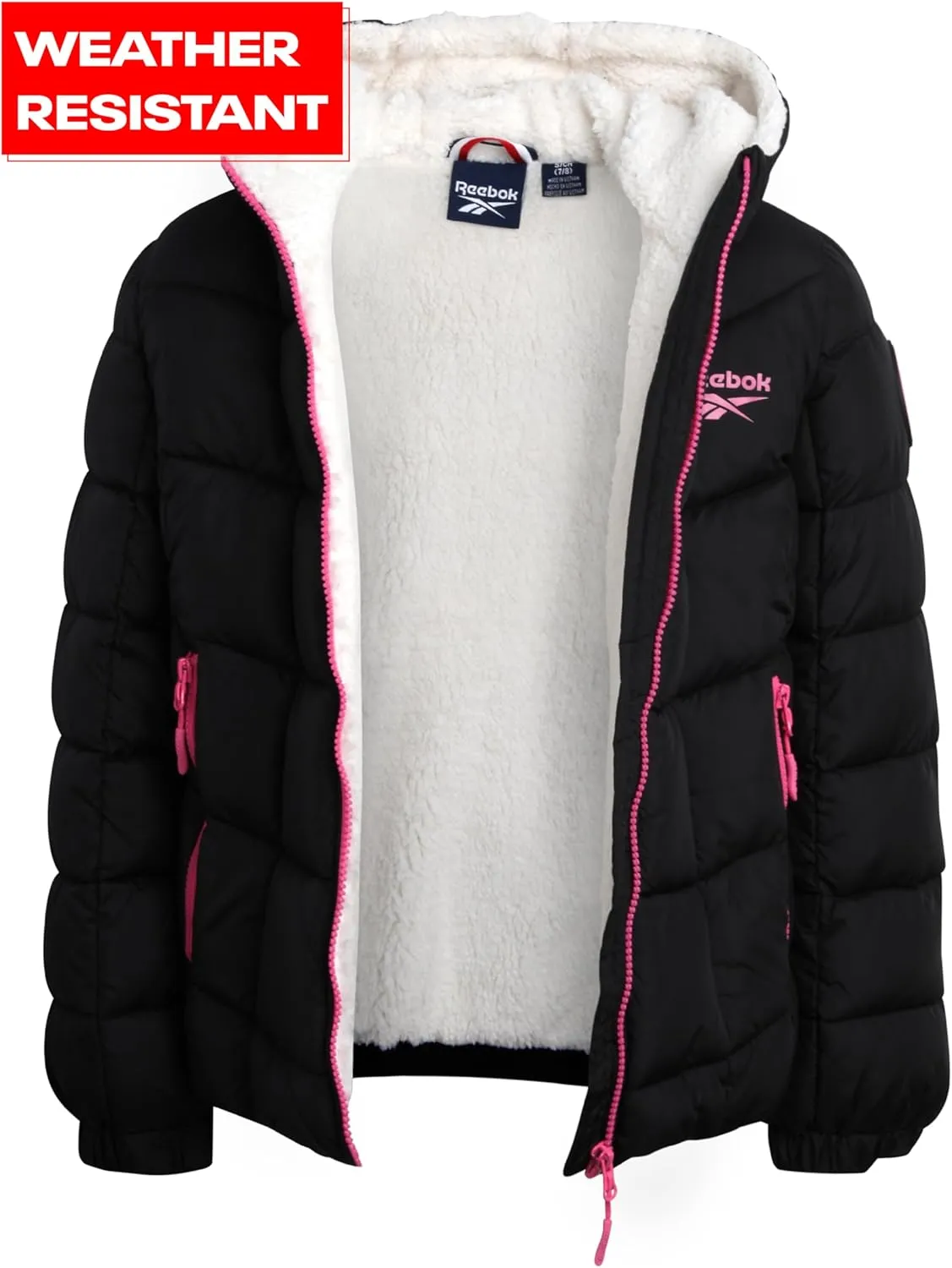 Reebok Girls' Winter Jacket - Heavyweight Quilted Puffer Parka Coat - Sherpa Lined Ski Jacket for Girls (4-16)