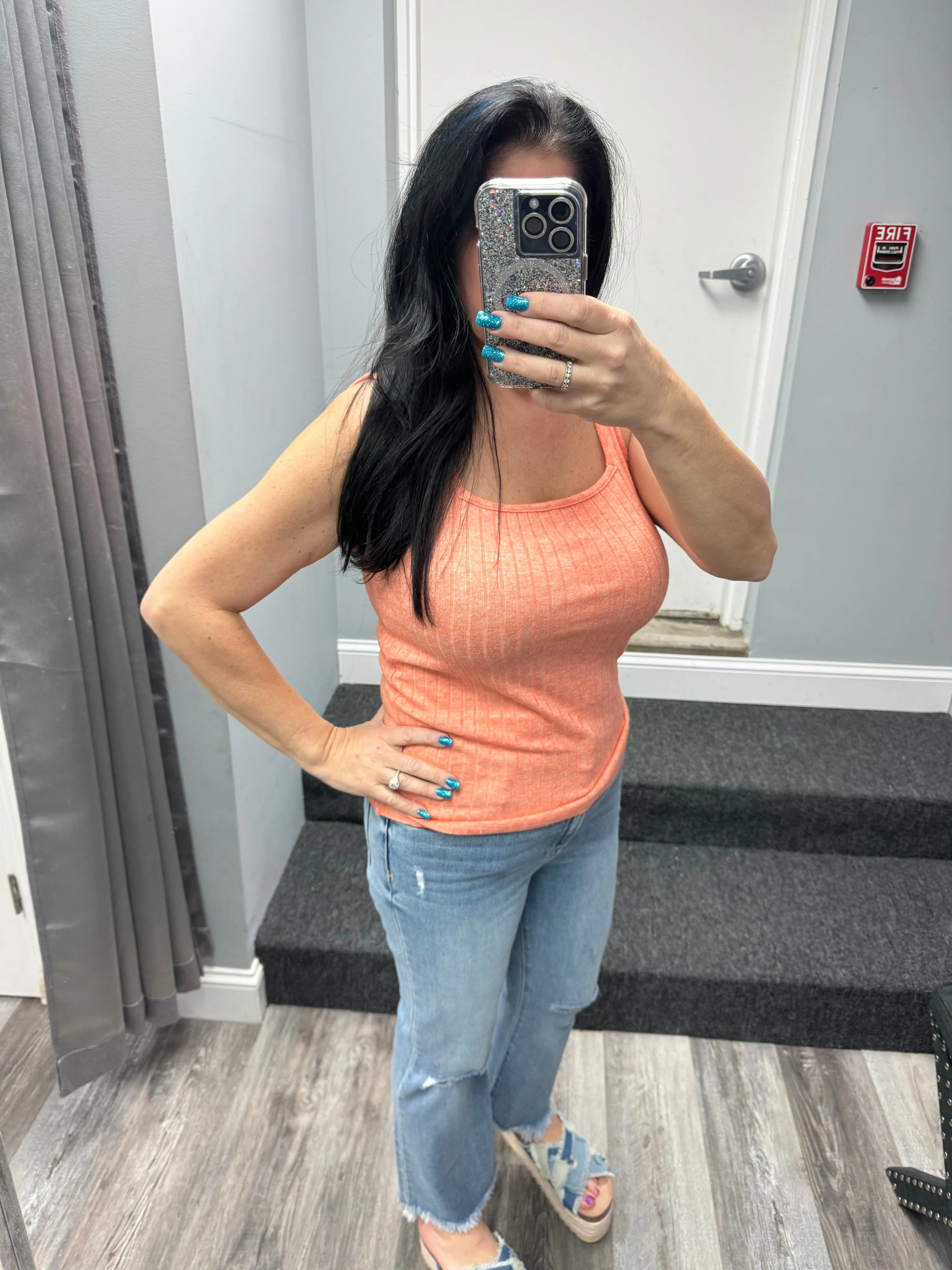 RIBBED SQUARE NECK SLEEVELESS TOP - ASSORTED COLORS