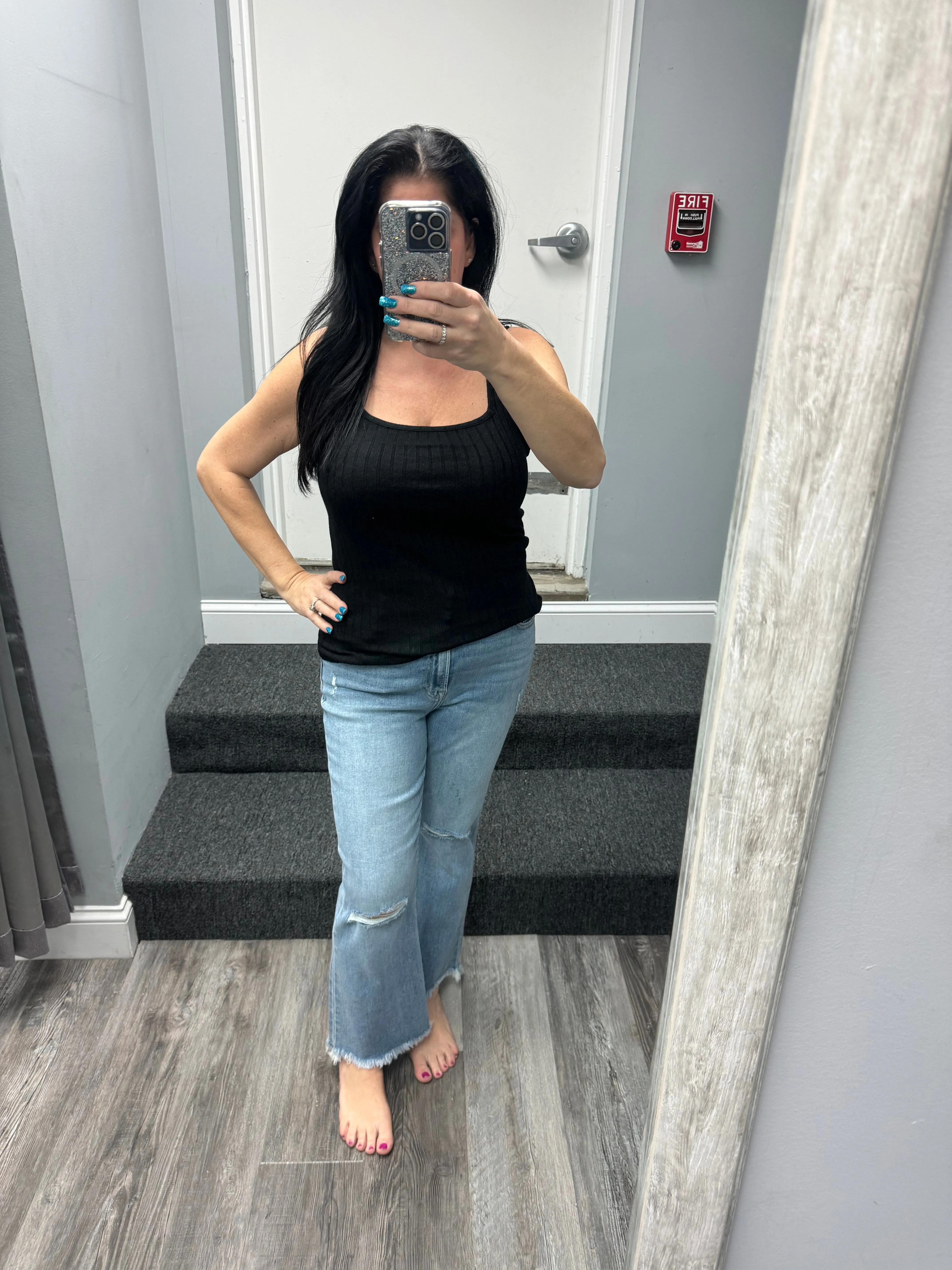 RIBBED SQUARE NECK SLEEVELESS TOP - ASSORTED COLORS