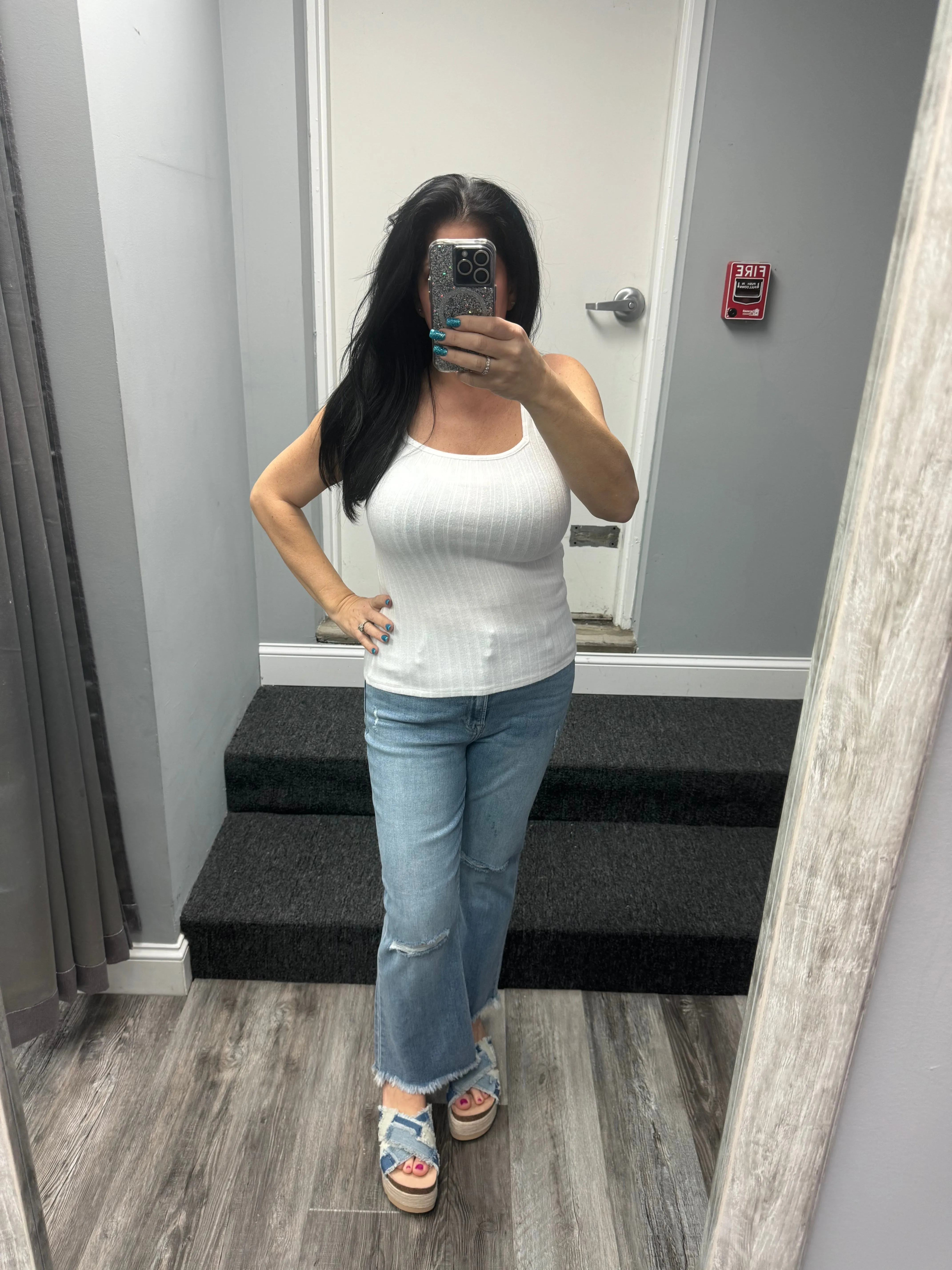 RIBBED SQUARE NECK SLEEVELESS TOP - ASSORTED COLORS