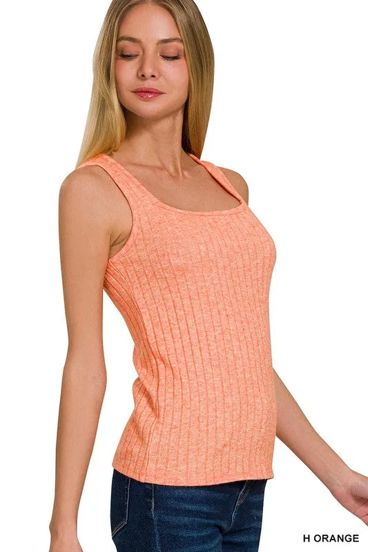 RIBBED SQUARE NECK SLEEVELESS TOP - ASSORTED COLORS