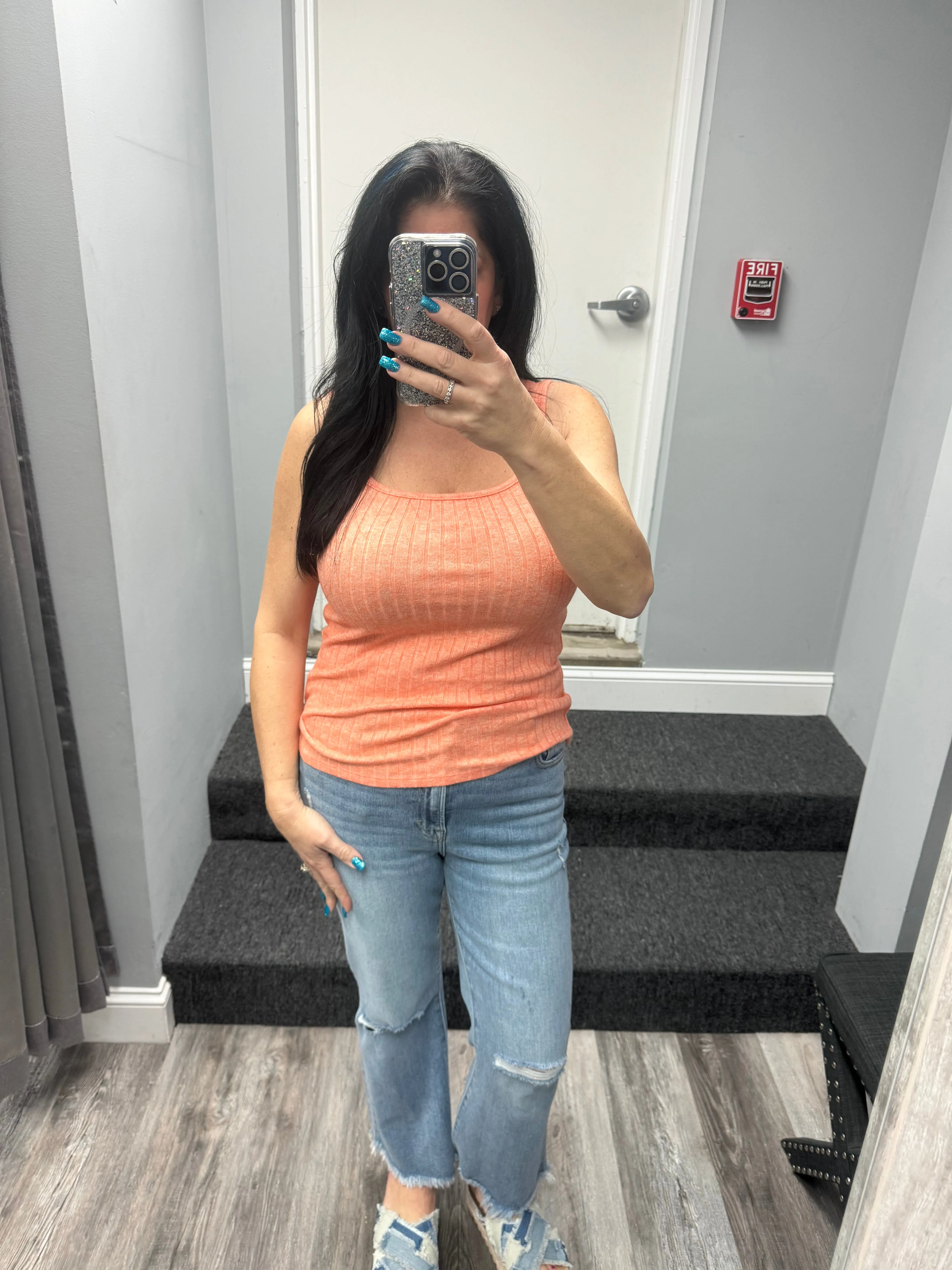 RIBBED SQUARE NECK SLEEVELESS TOP - ASSORTED COLORS