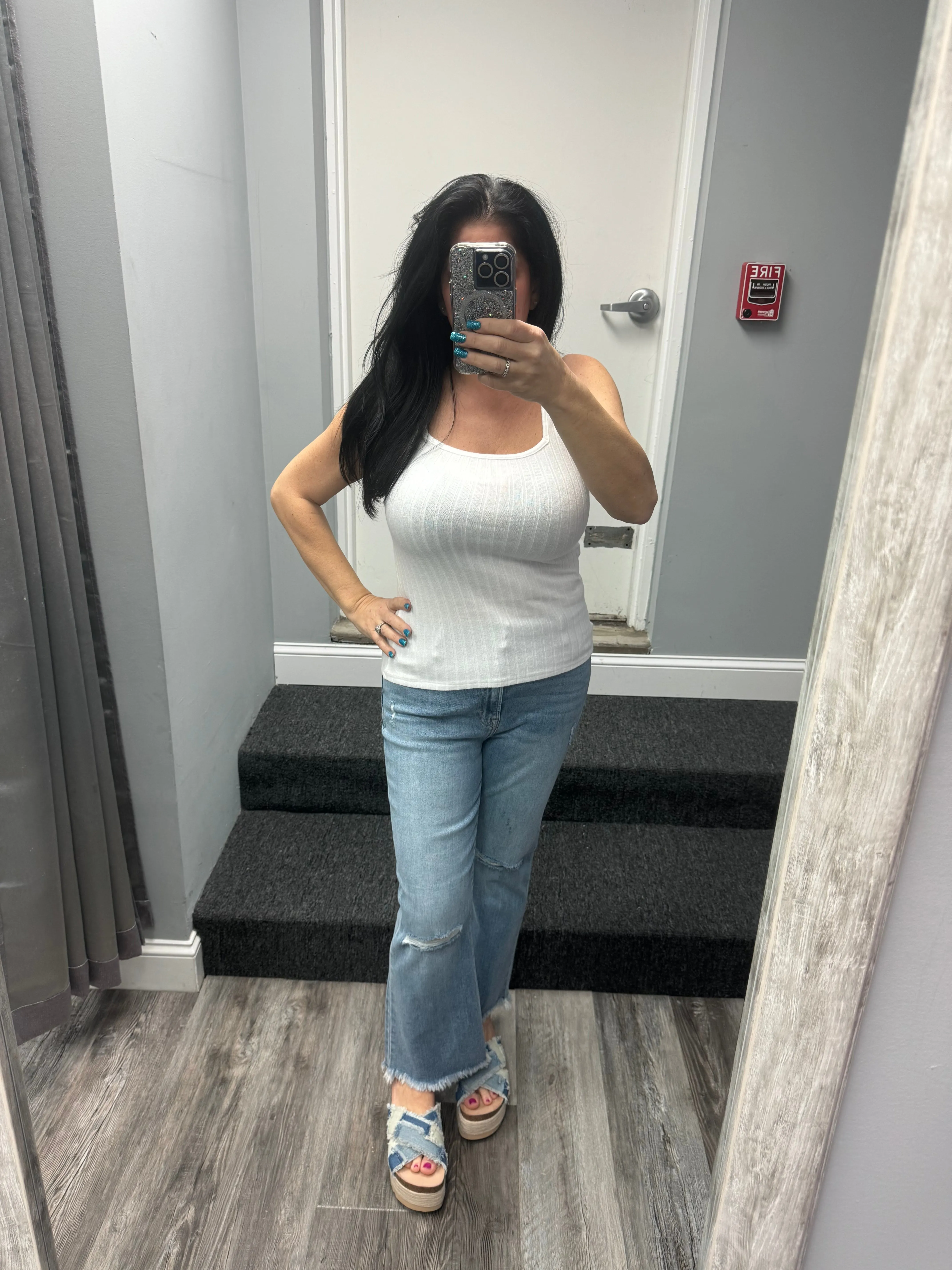 RIBBED SQUARE NECK SLEEVELESS TOP - ASSORTED COLORS