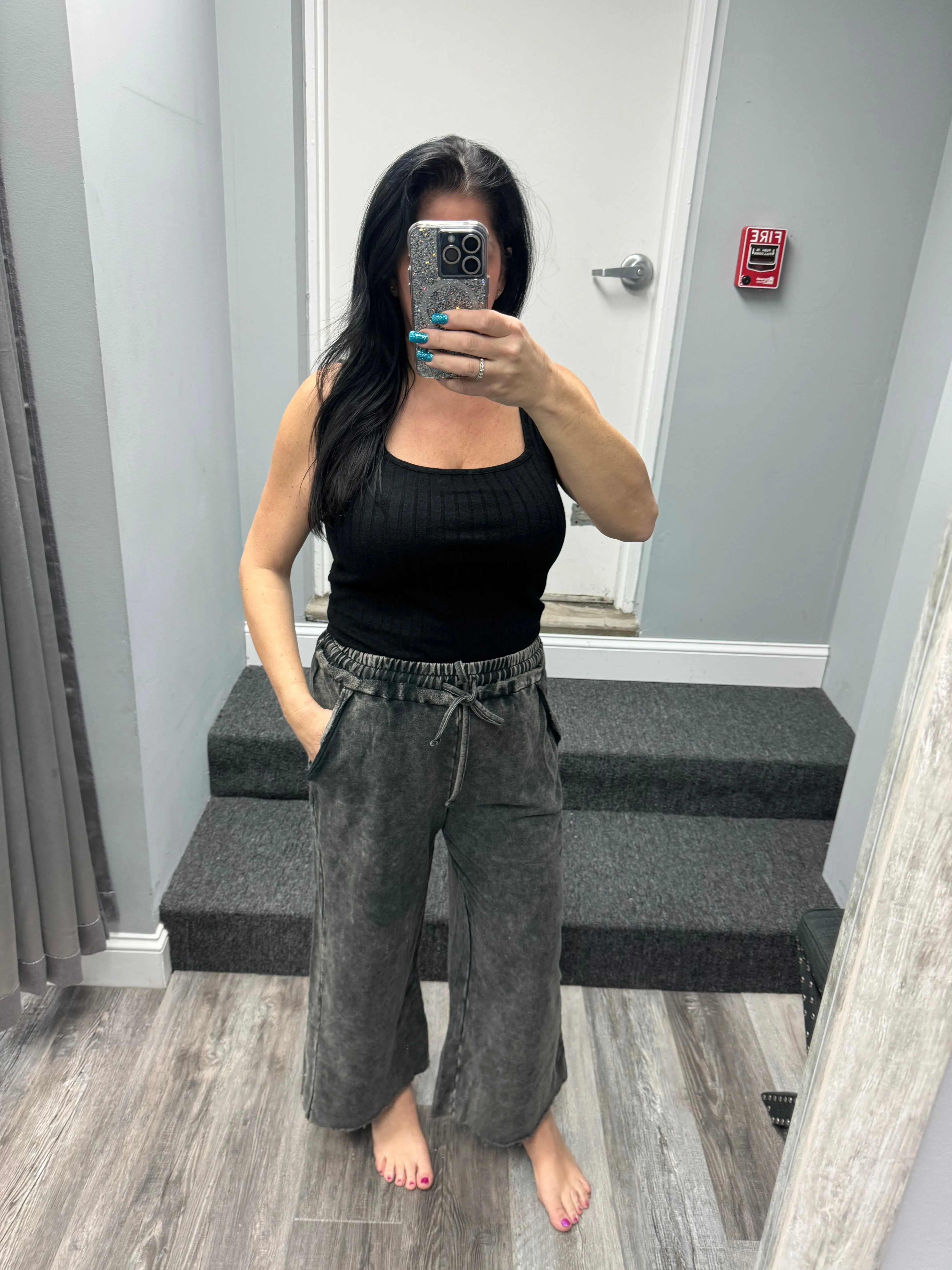 RIBBED SQUARE NECK SLEEVELESS TOP - ASSORTED COLORS