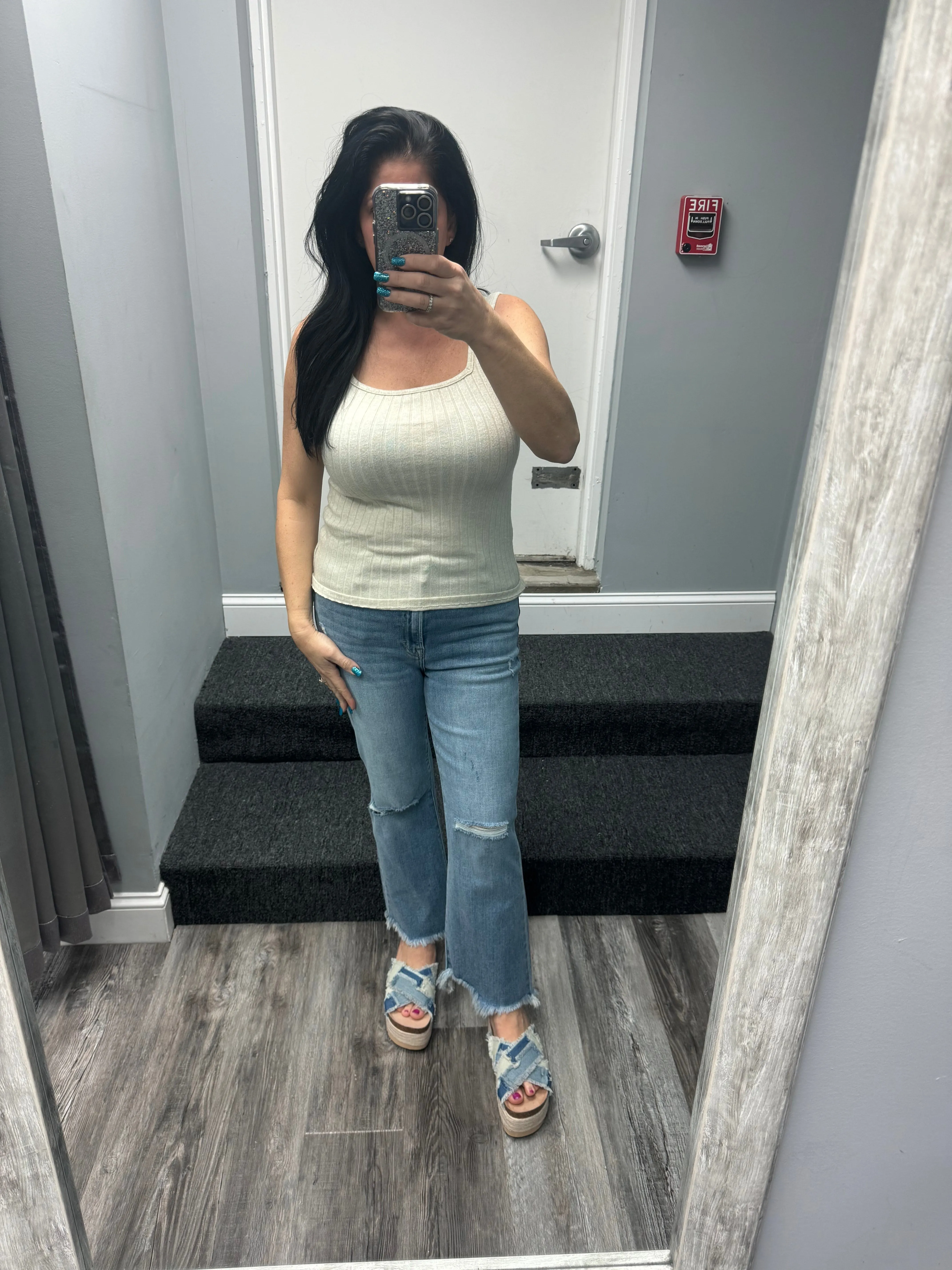 RIBBED SQUARE NECK SLEEVELESS TOP - ASSORTED COLORS