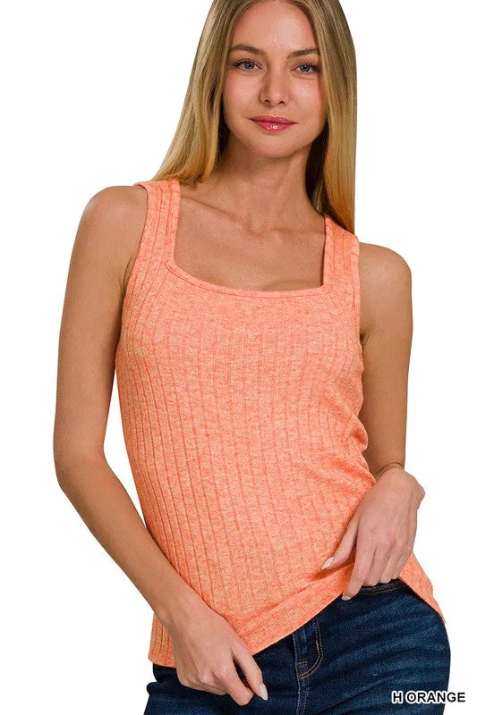 RIBBED SQUARE NECK SLEEVELESS TOP - ASSORTED COLORS