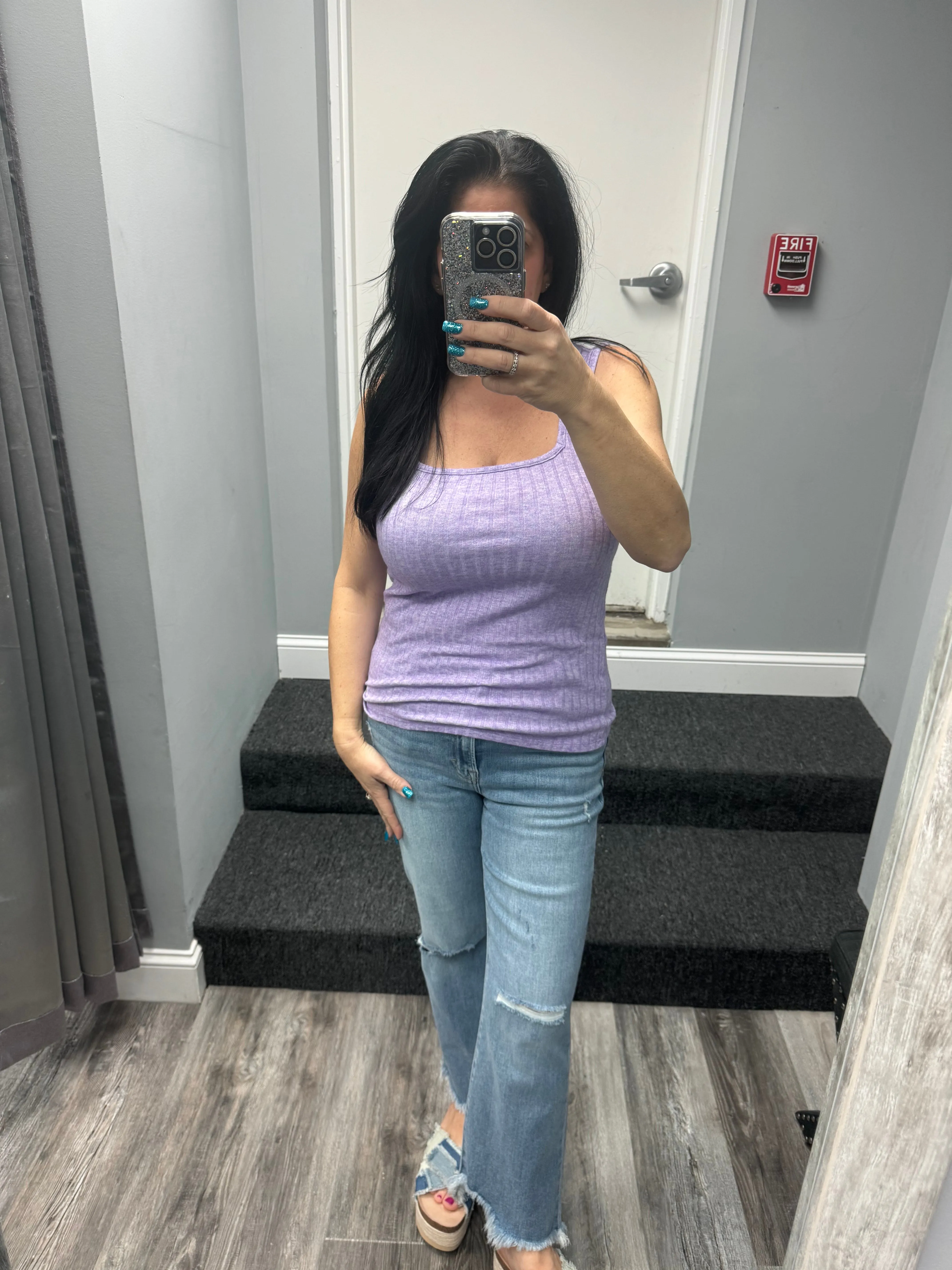 RIBBED SQUARE NECK SLEEVELESS TOP - ASSORTED COLORS